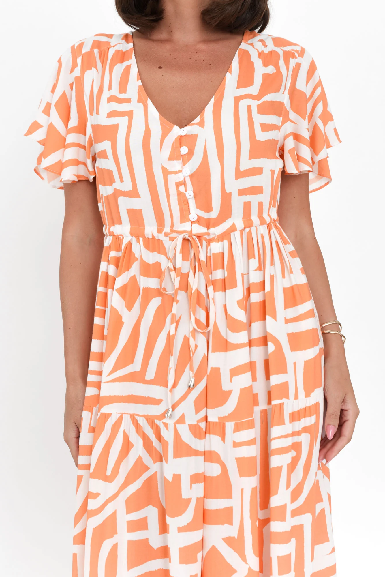 Johanne Orange Abstract Tie Dress