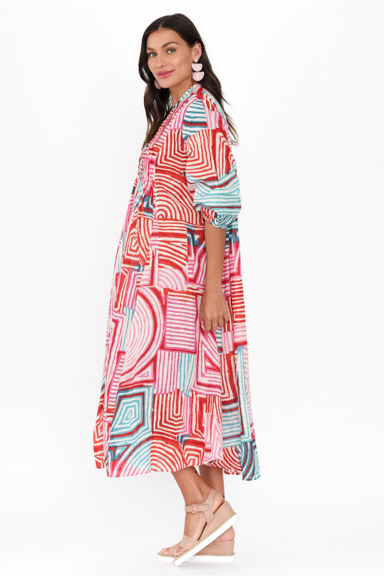 Fria Pink Geo Cotton Dress