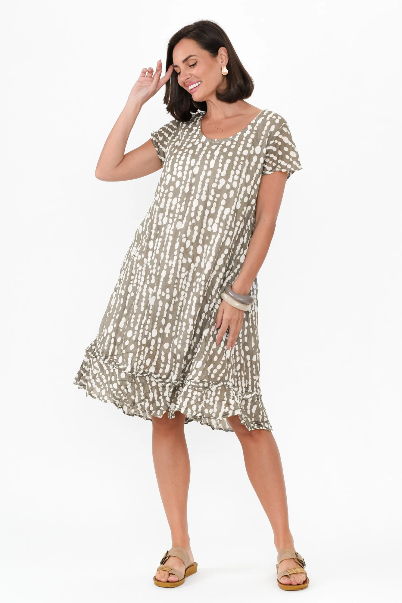 Lauren Grey Speckle Crinkle Cotton Dress