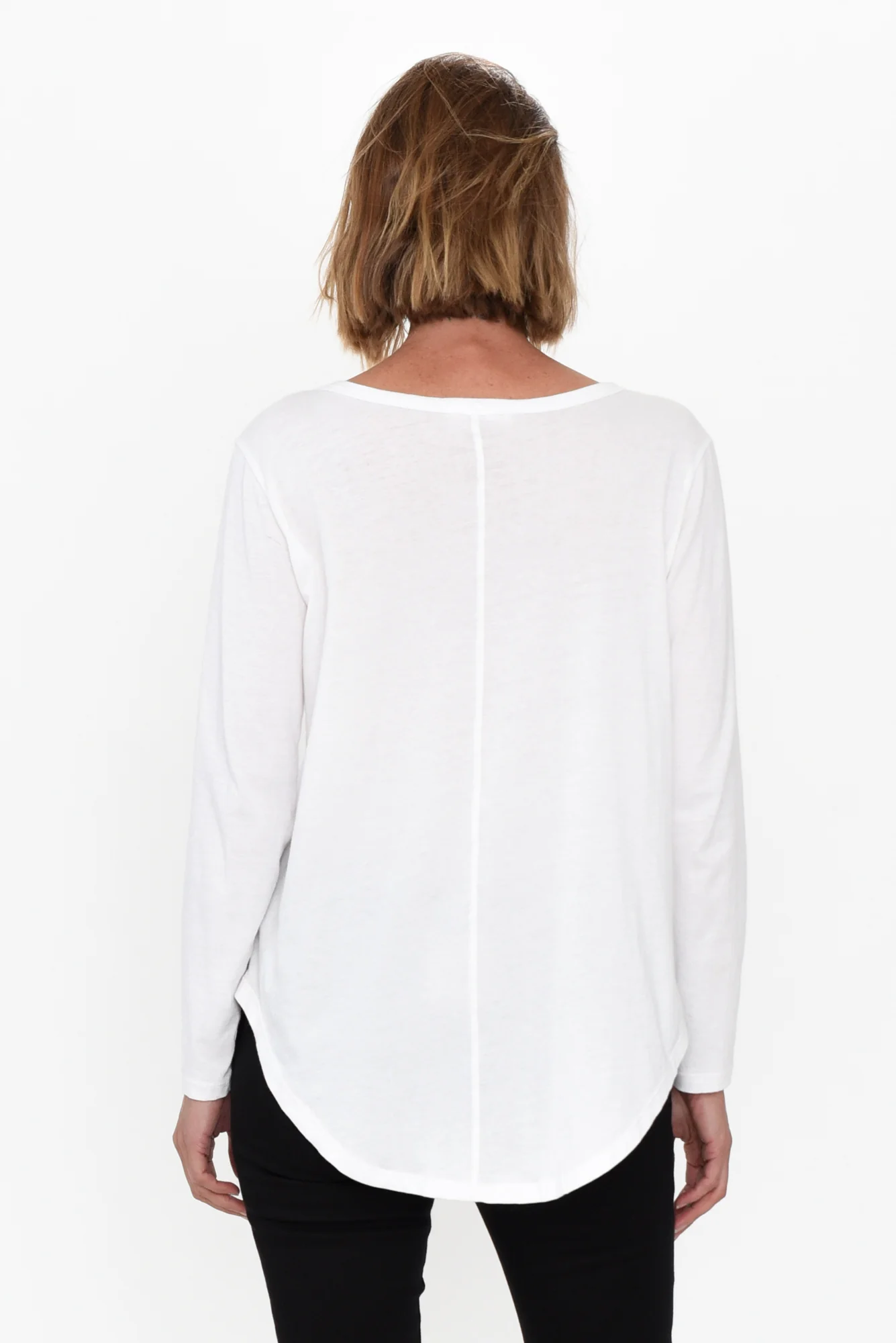 Megan White Cotton Long Sleeve Top