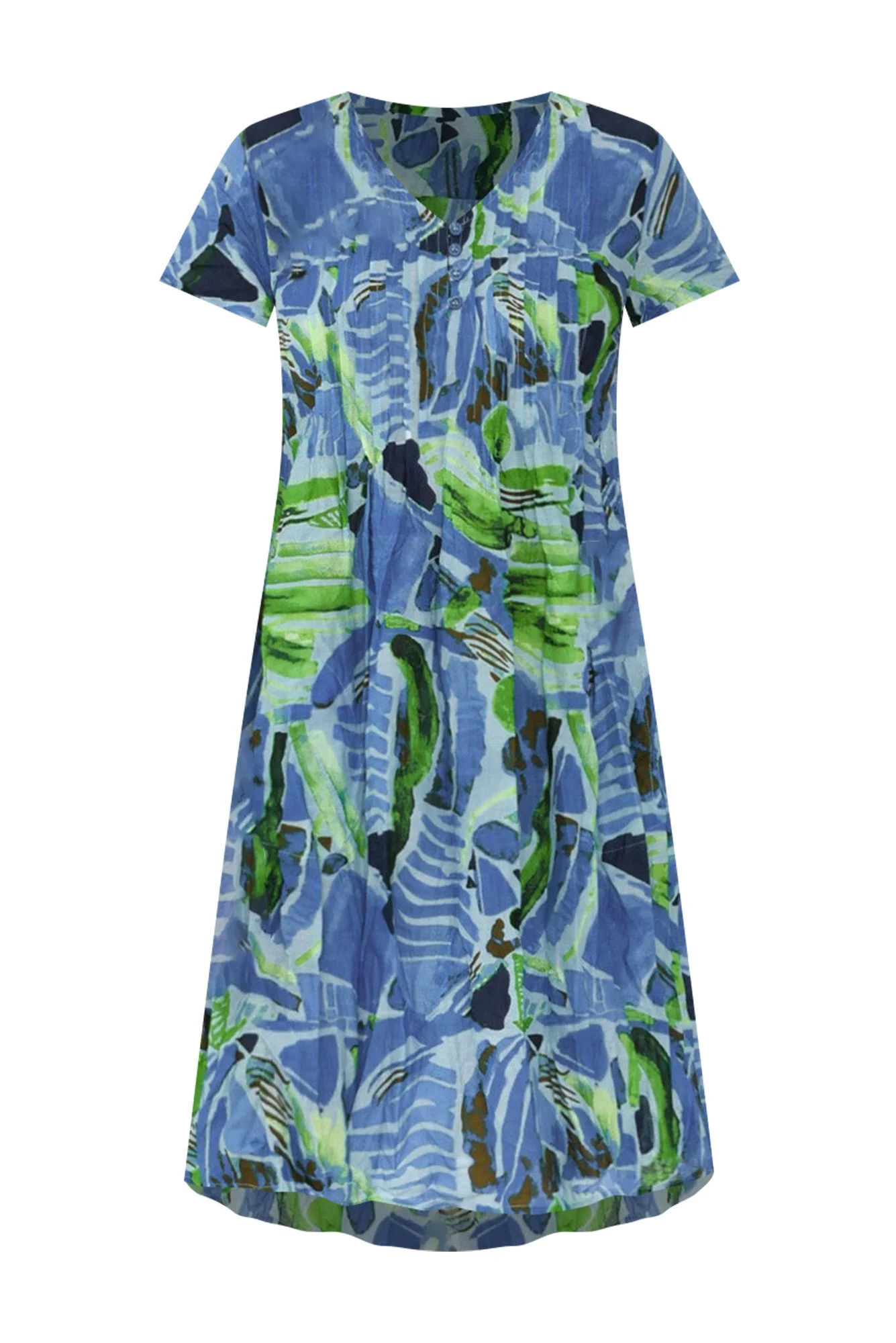 Sabina Blue Mosaic Crinkle Cotton Dress