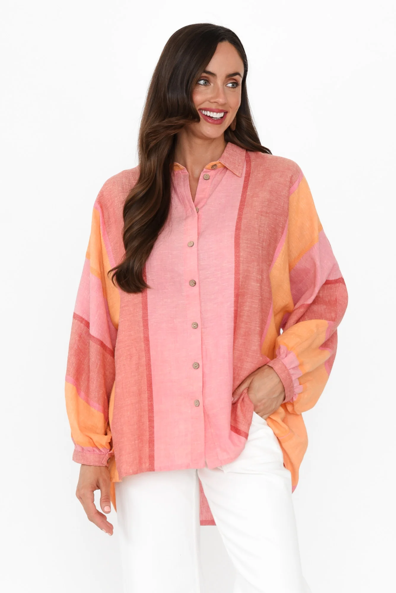 Milano Pink Stripe Linen Blend Shirt