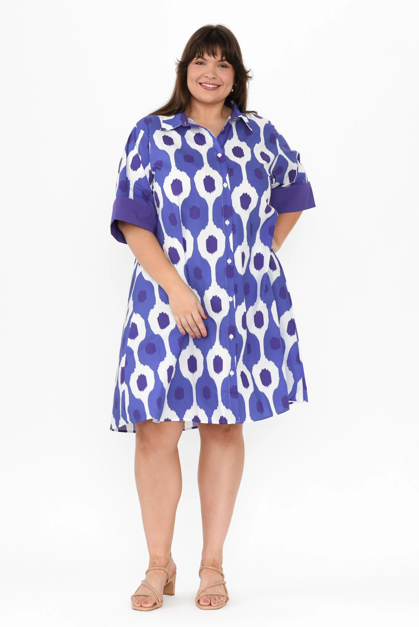 Cardiff Blue Abstract Spot Cotton Poplin Dress