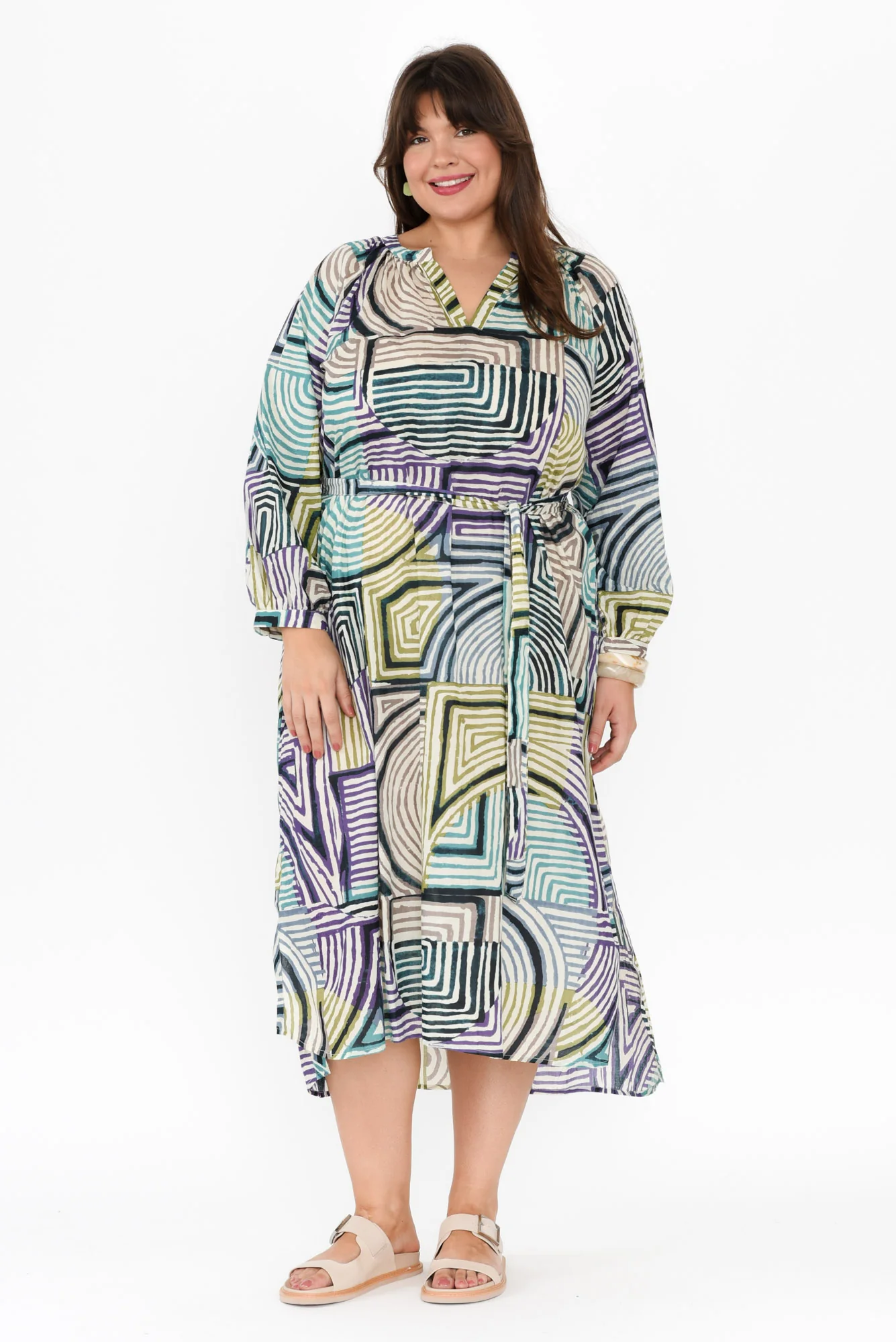 Liliana Green Ripple Cotton Kaftan