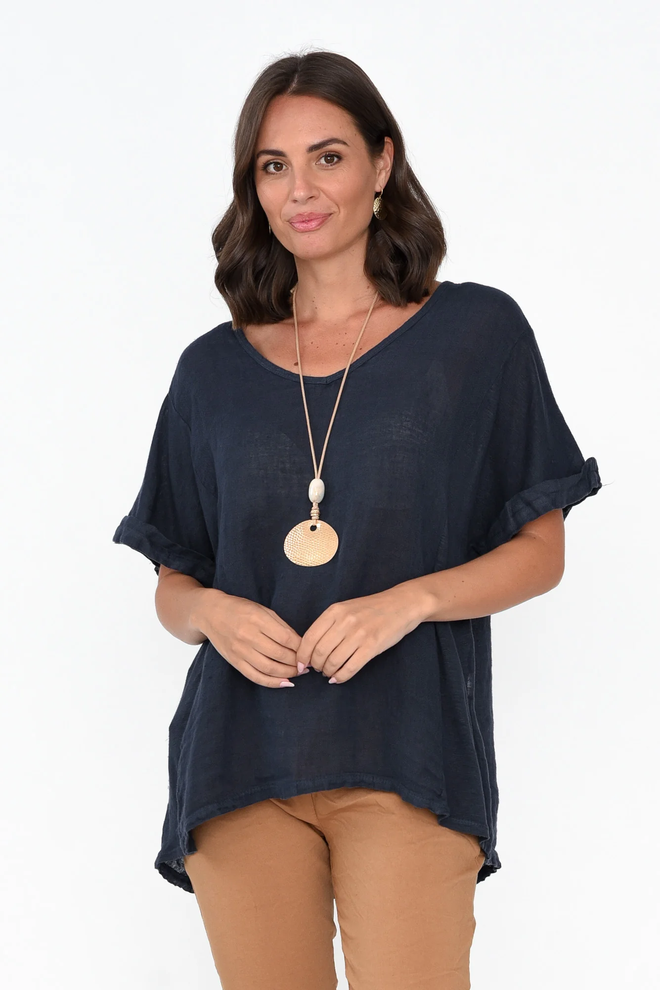 Oversized Anna Navy Linen Tee