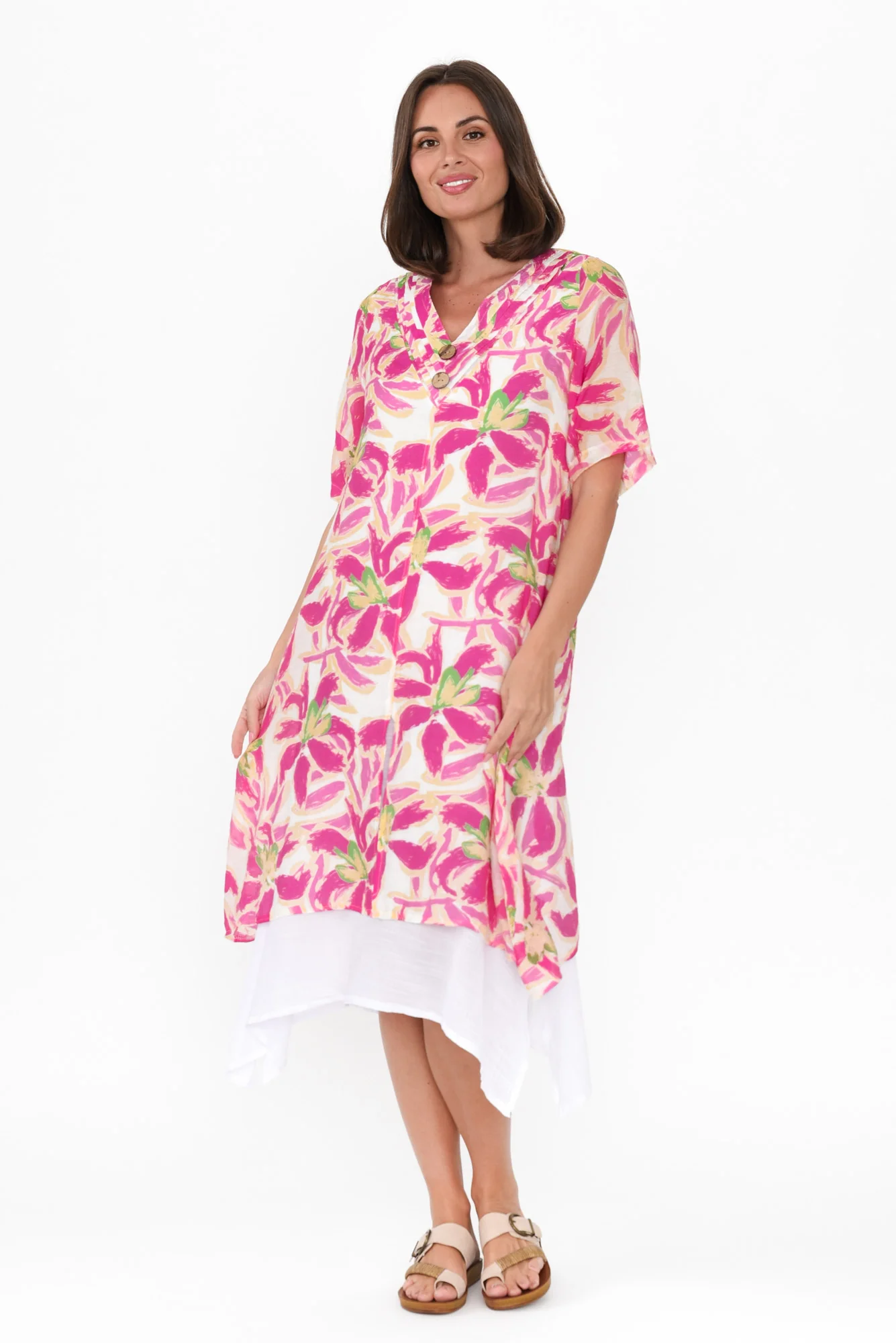 Nala Fuchsia Floral Layers Dress