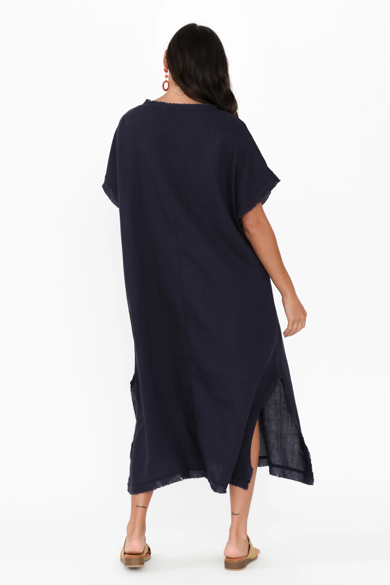 Darlene Navy Linen Blend Dress