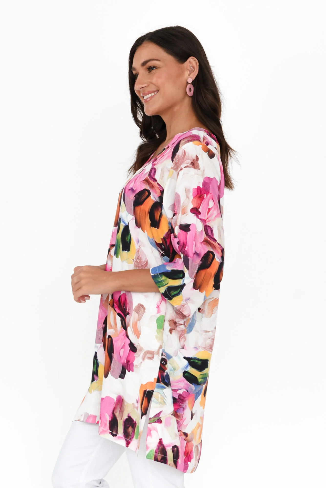 Enzo Purple Floral V Neck Tunic