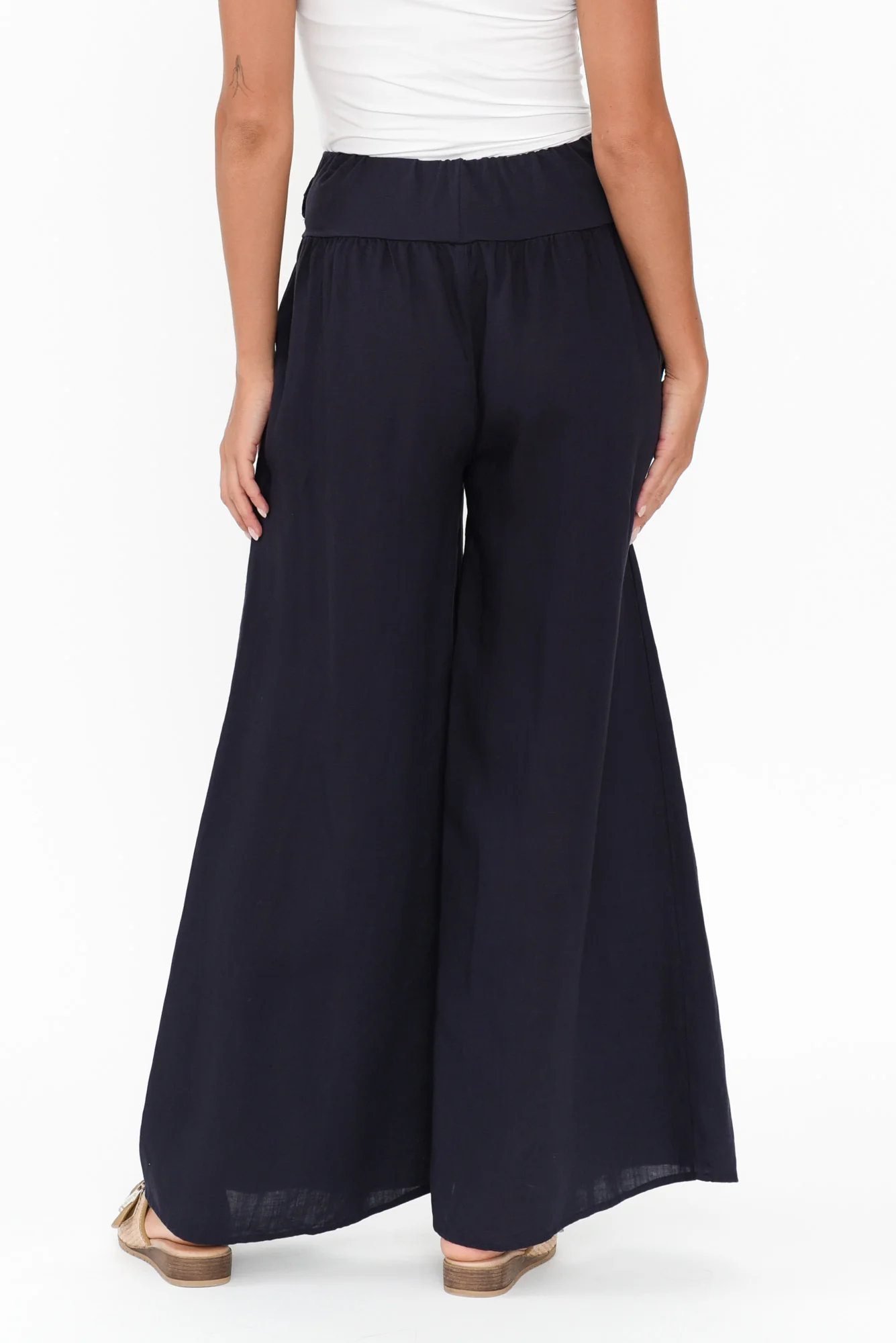 Emeline Navy Linen Blend Pants