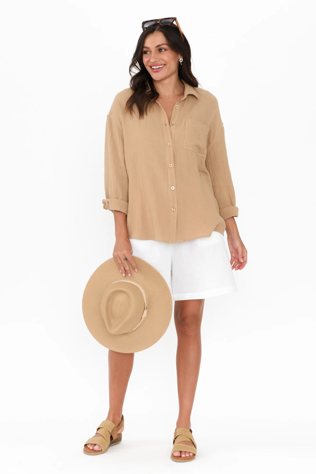 Natalia Beige Cotton Cheesecloth Shirt