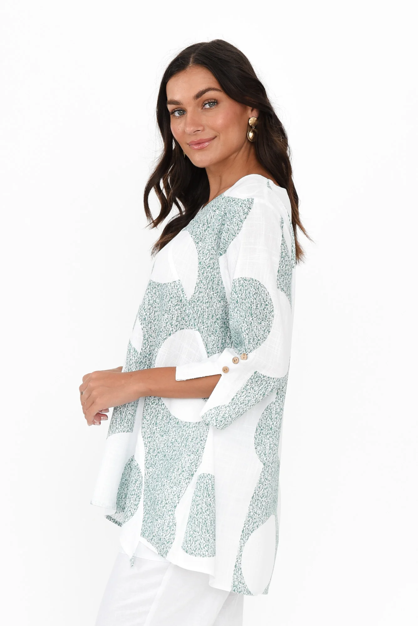 Dina Green Speckle Linen Cotton Top