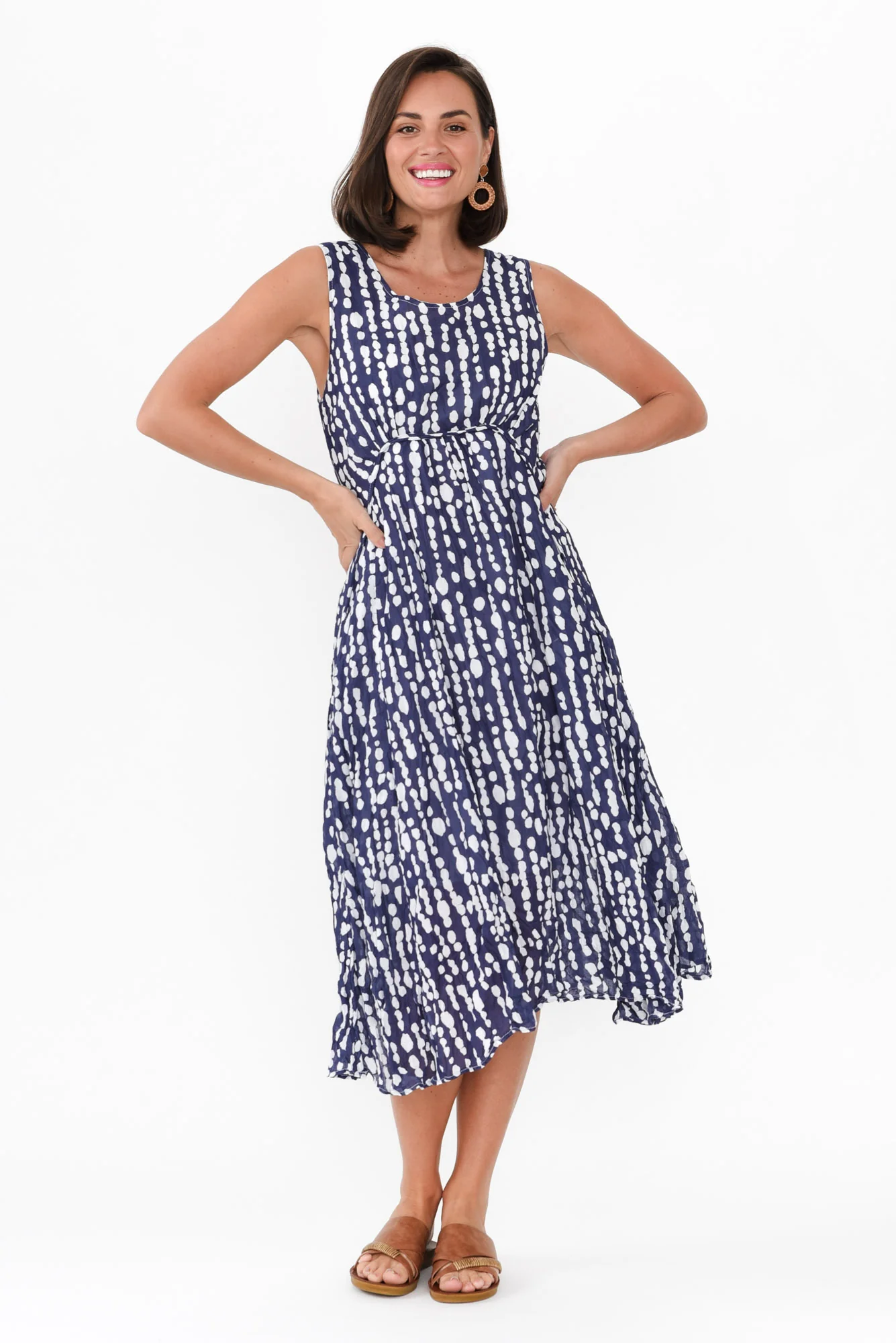Jolie Navy Speckle Crinkle Cotton Dress