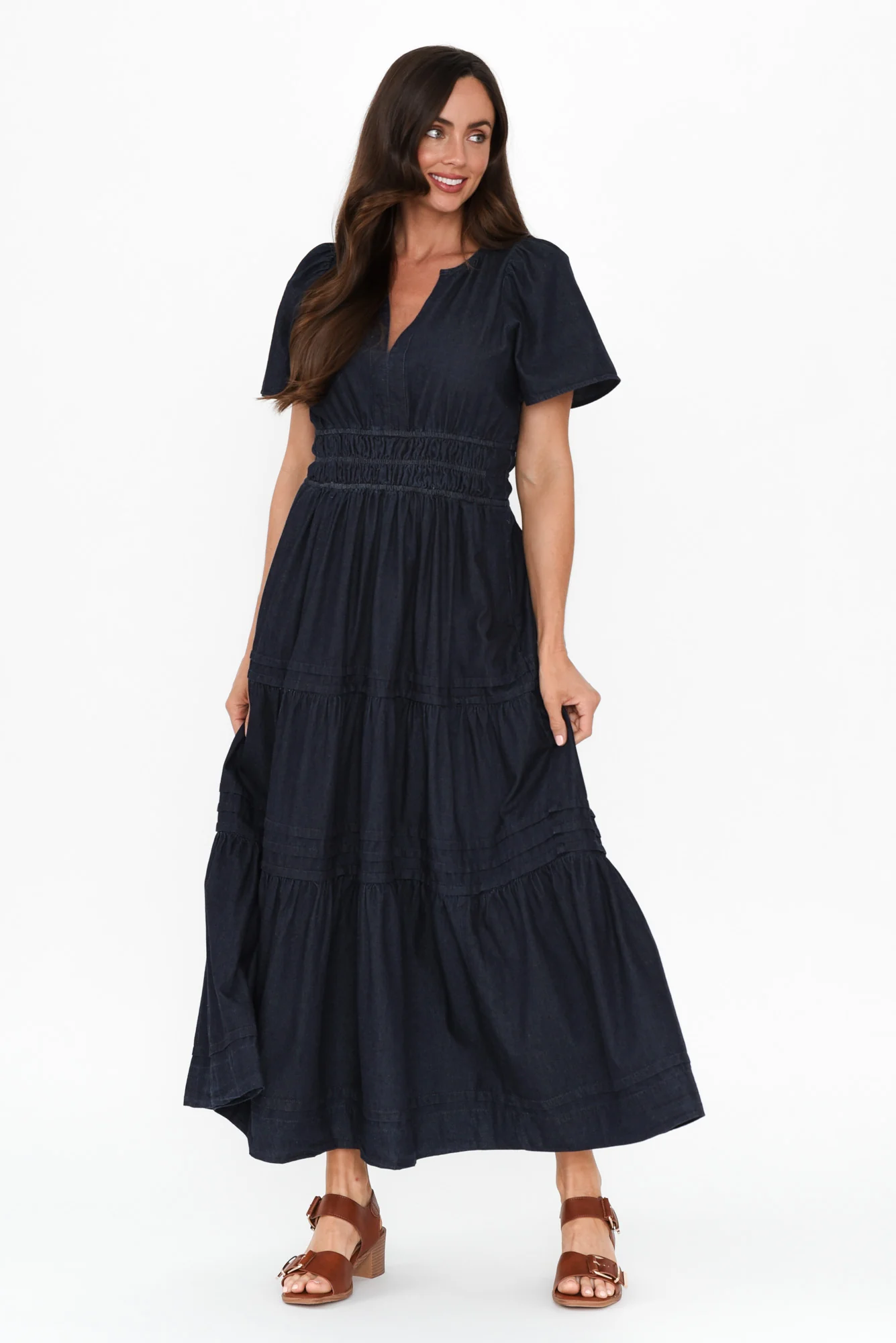Ellison Blue Denim Tiered Dress