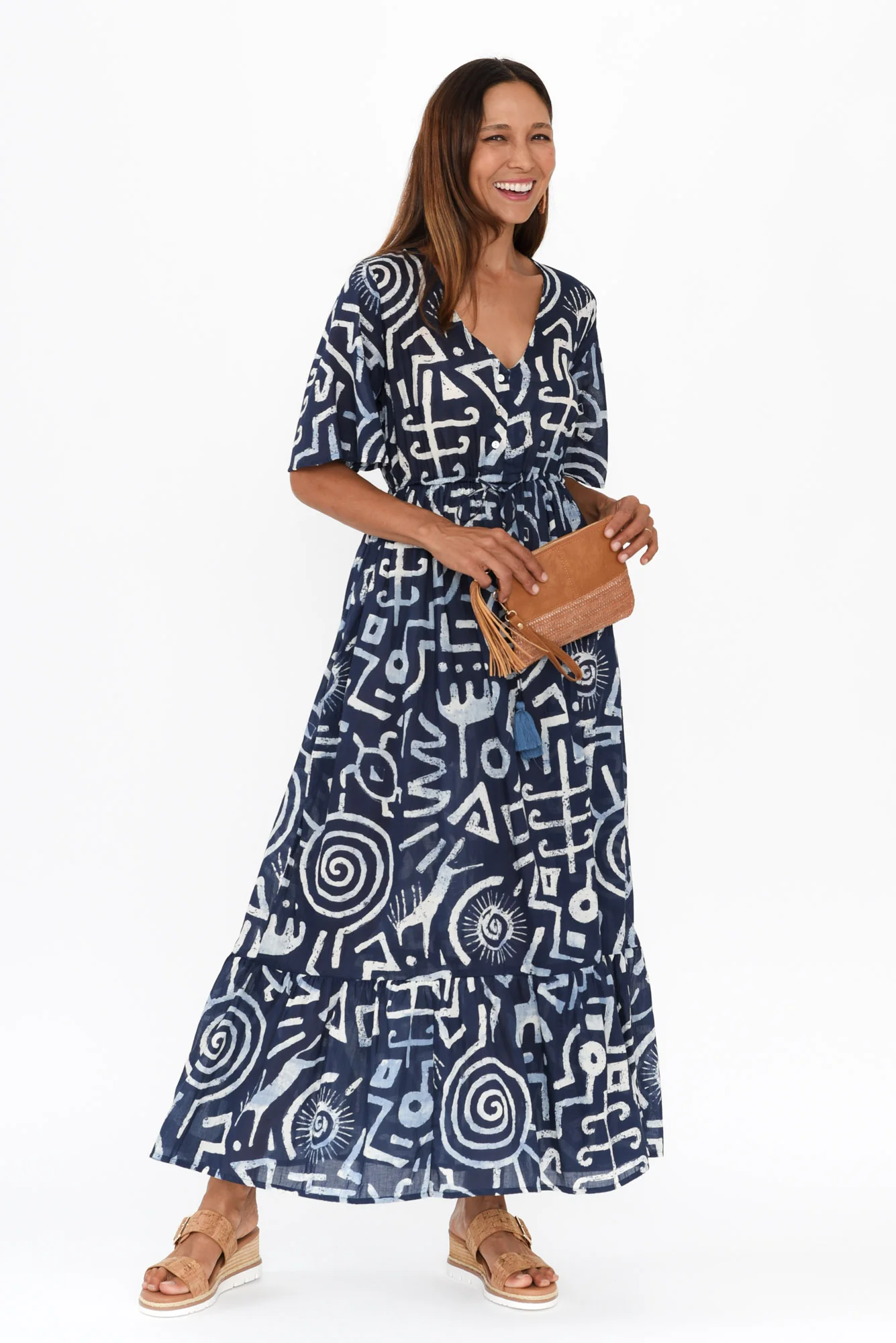 Bella Blue Geo Cotton Tier Dress