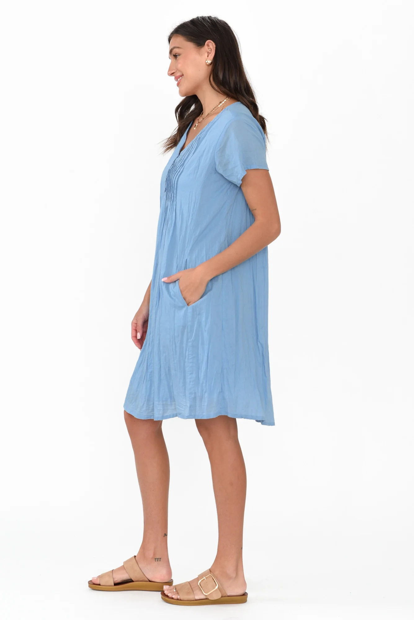 Sabina Light Blue Crinkle Cotton Dress