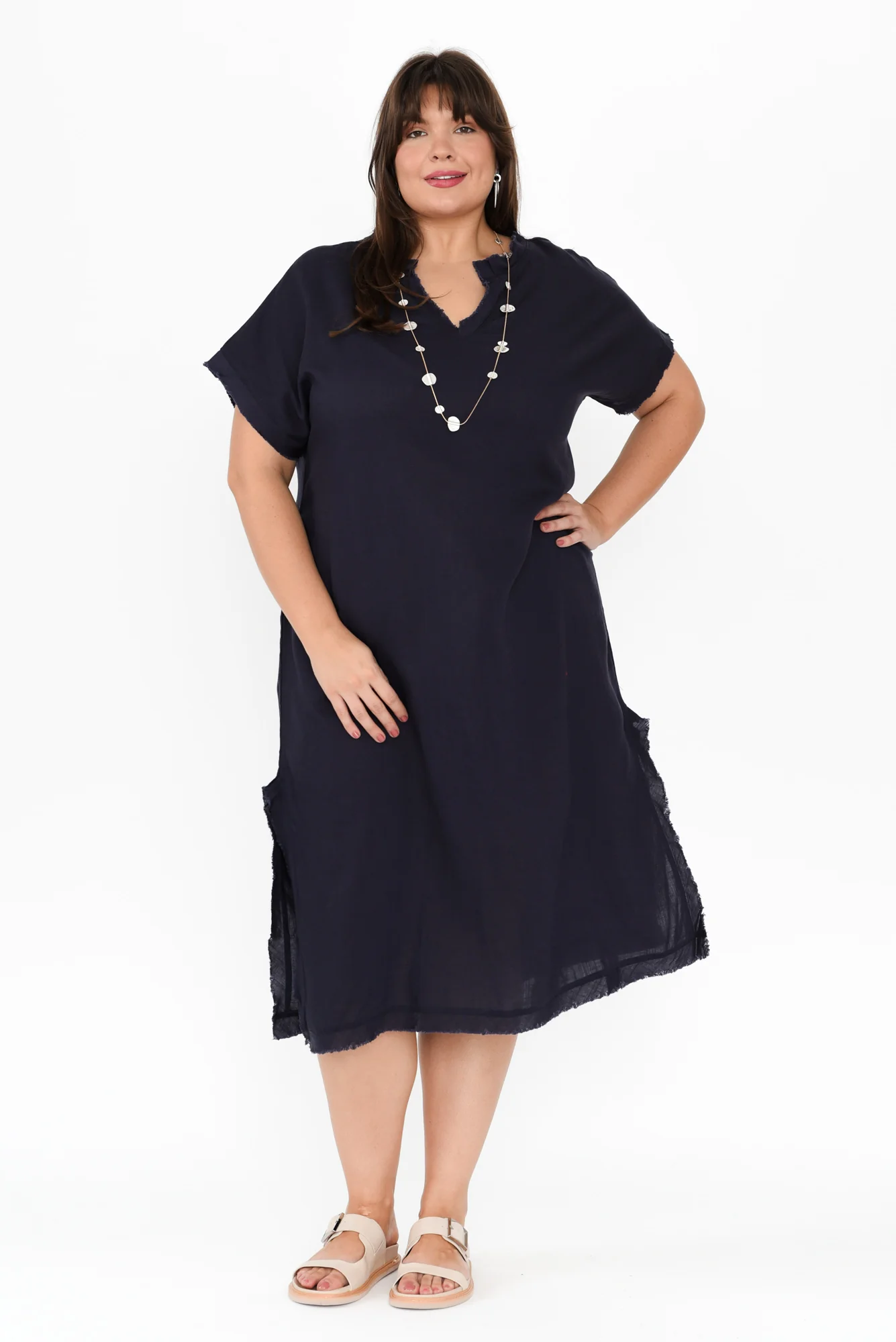 Darlene Navy Linen Blend Dress