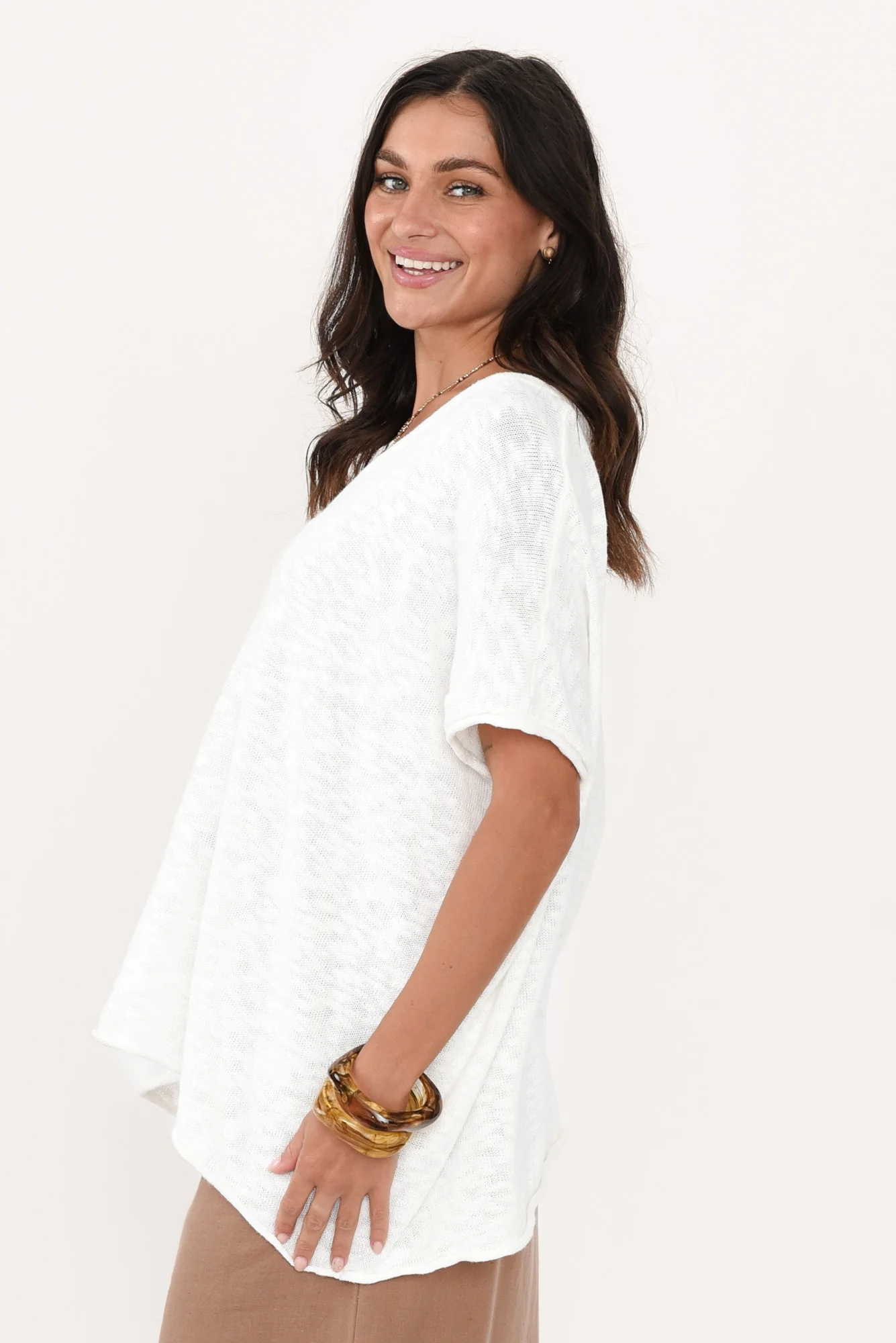 Saxon White Oversized Knit Top