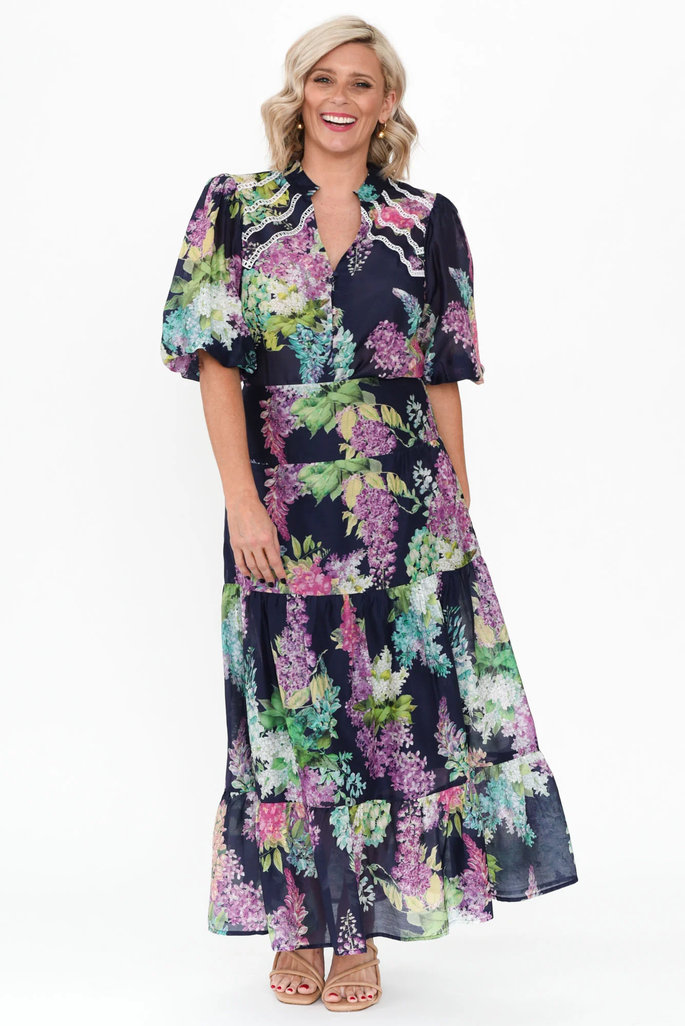 Bahia Navy Wisteria Cotton Silk Top