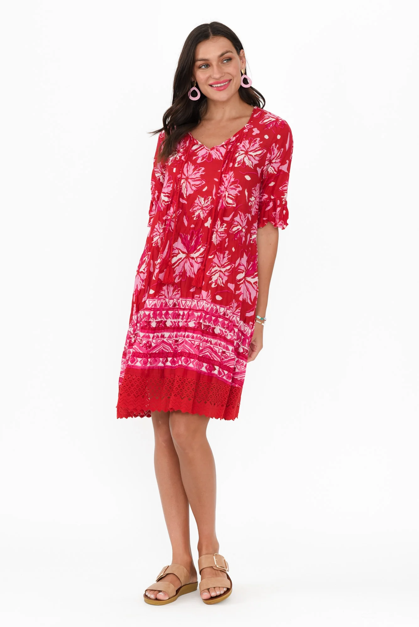 Cayman Red Floral Cotton Tunic Dress