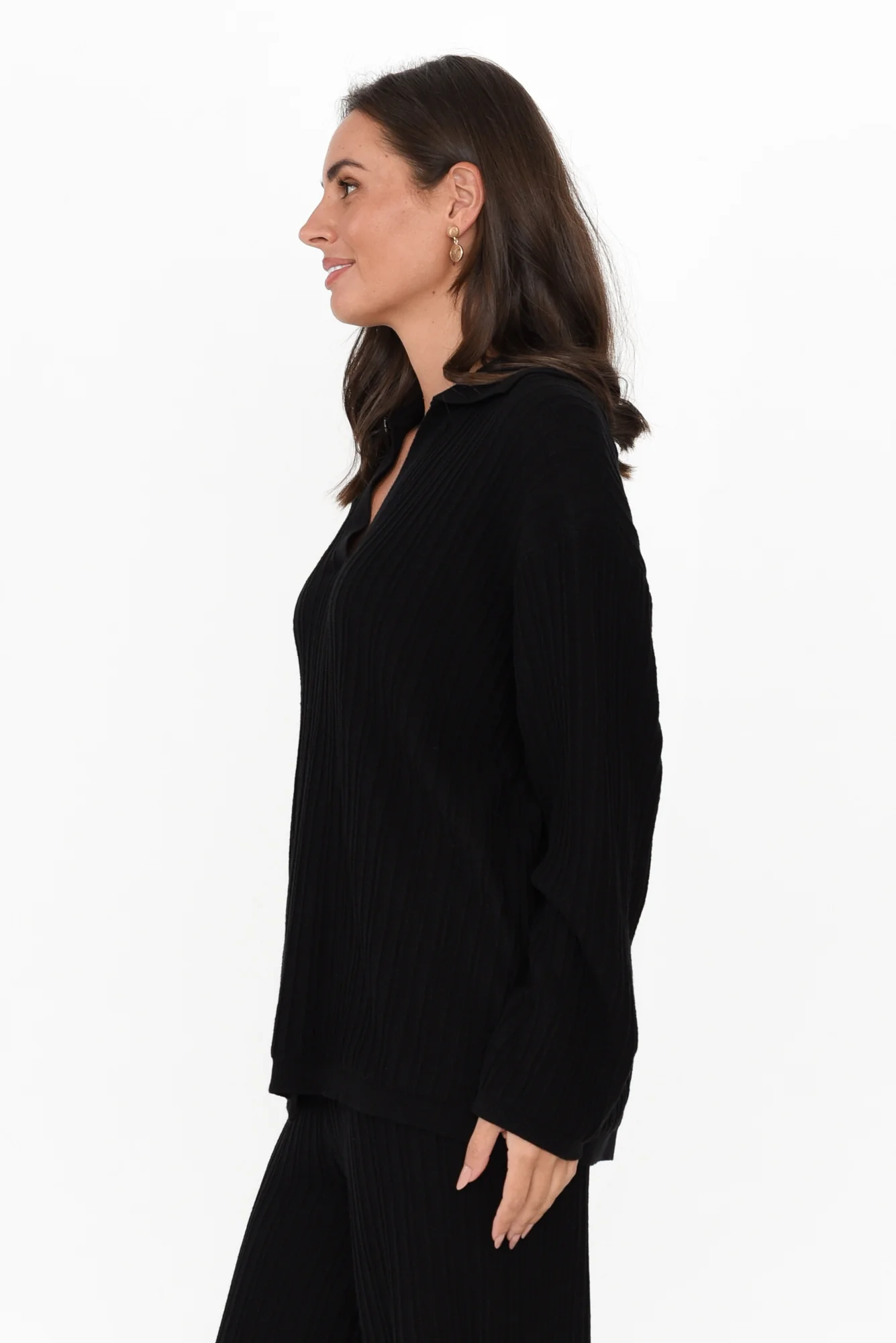 Mapleton Black Collared Knit Jumper