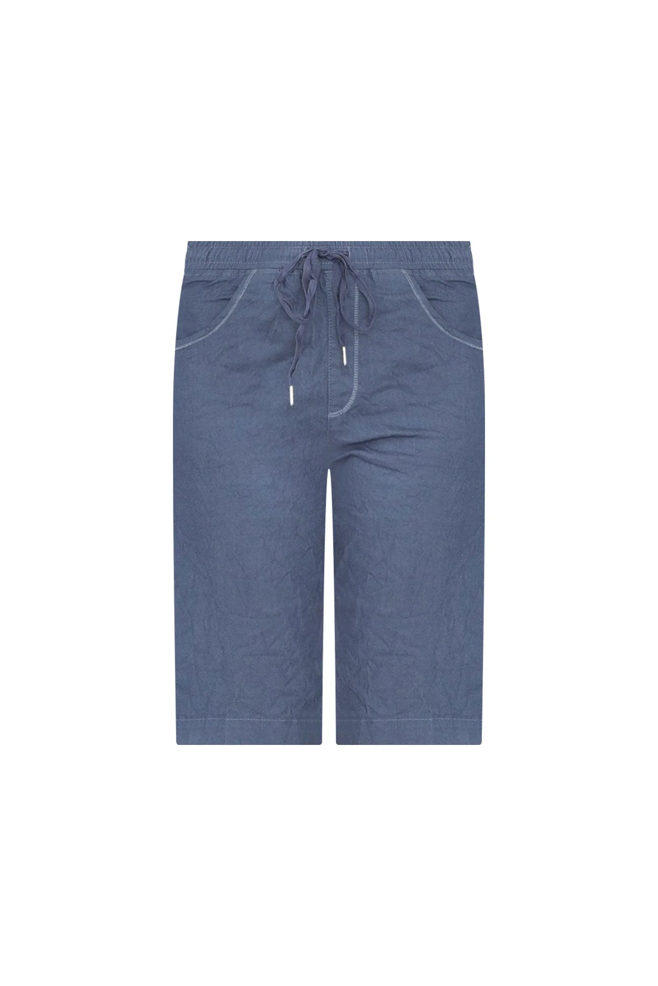 Asha Blue Cotton Blend Drawstring Shorts