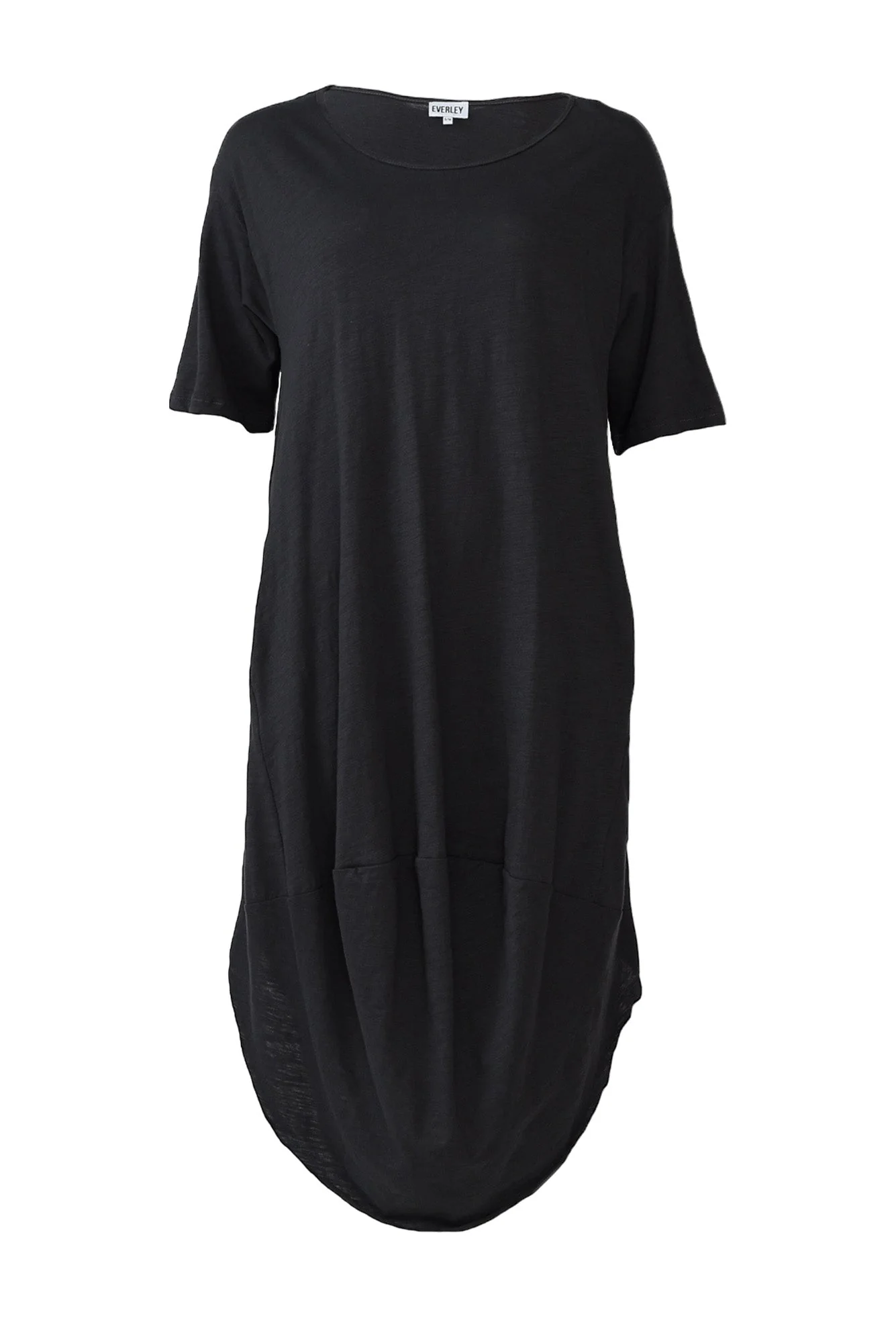 Mita Black Cotton Slub Scoop Dress