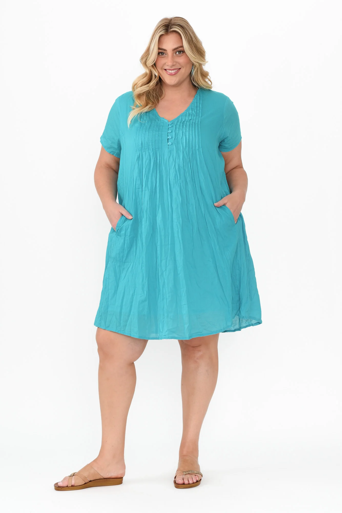 Sabina Sky Blue Crinkle Cotton Dress