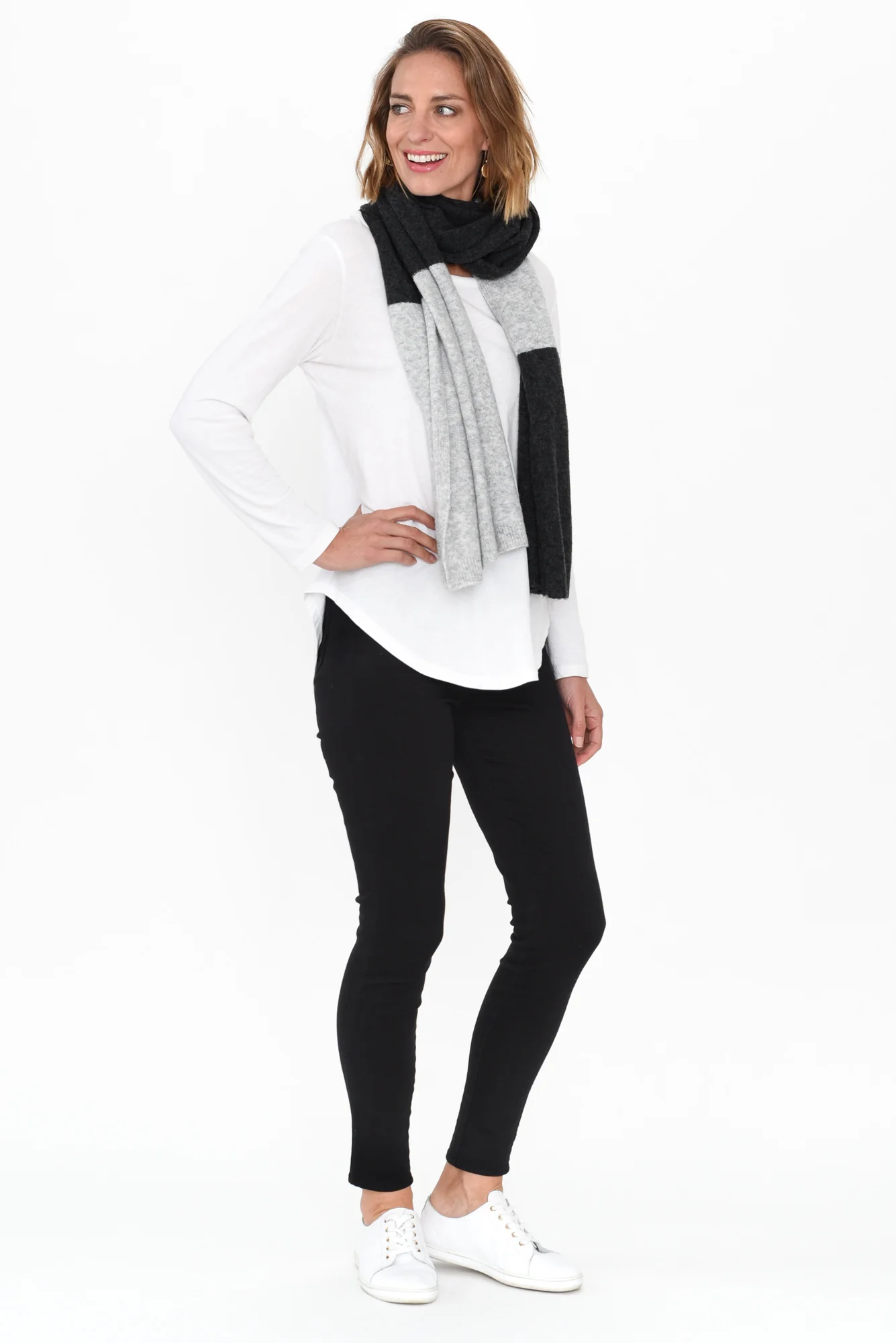 Megan White Cotton Long Sleeve Top