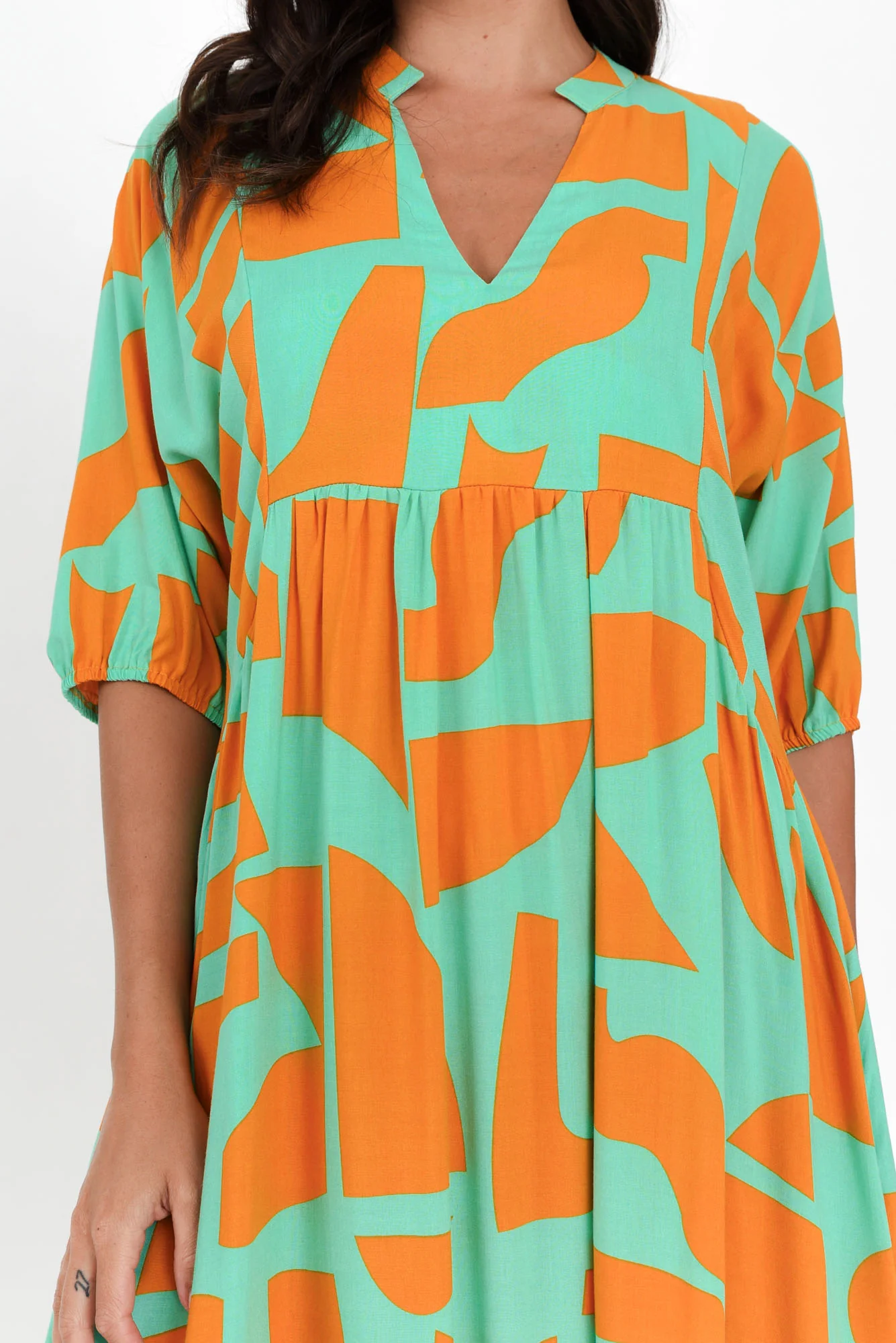 Trey Teal Abstract Midi Dress