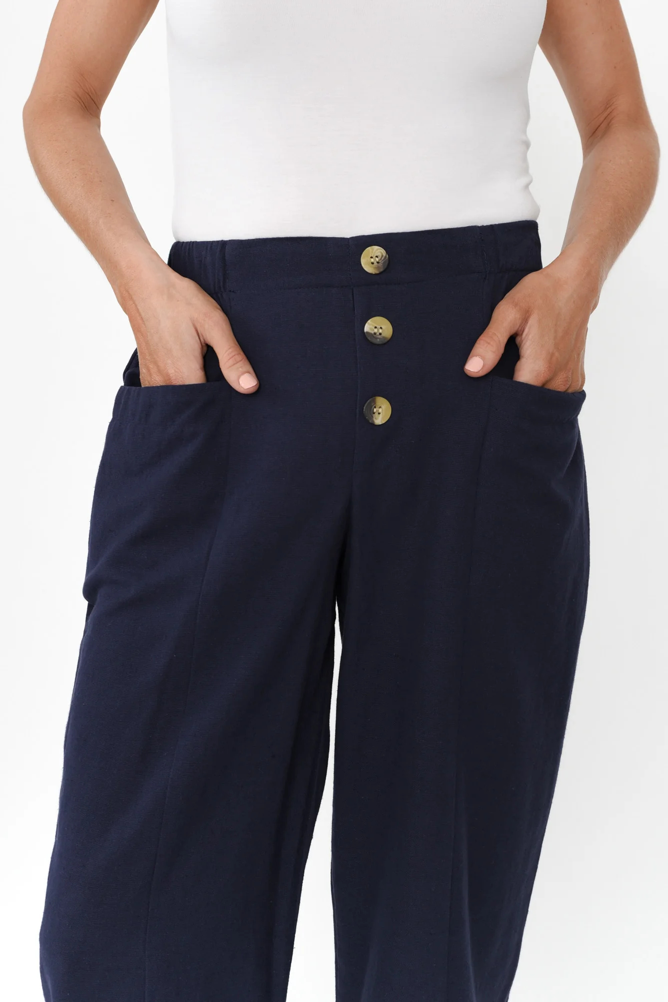Akemi Navy Cotton Blend Pocket Pants