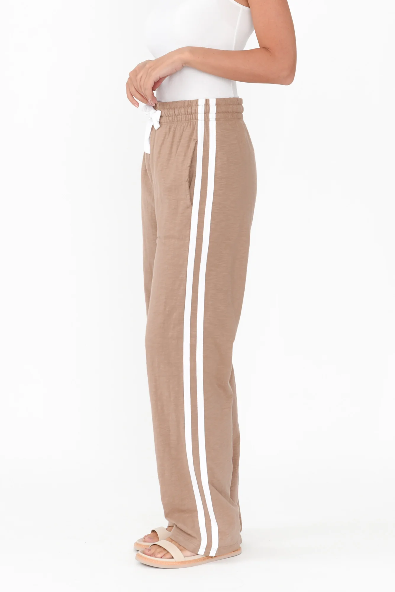 Power Mocha Trim Cotton Drawstring Pants