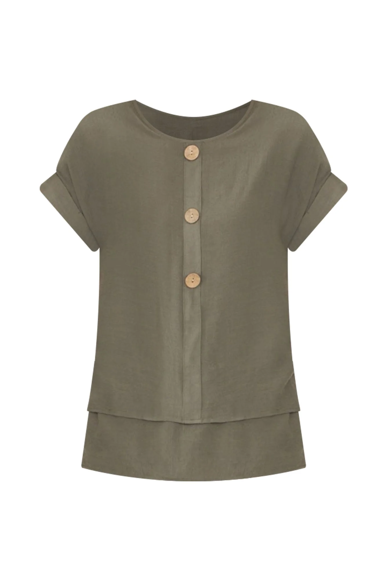 Abilene Khaki Button Top