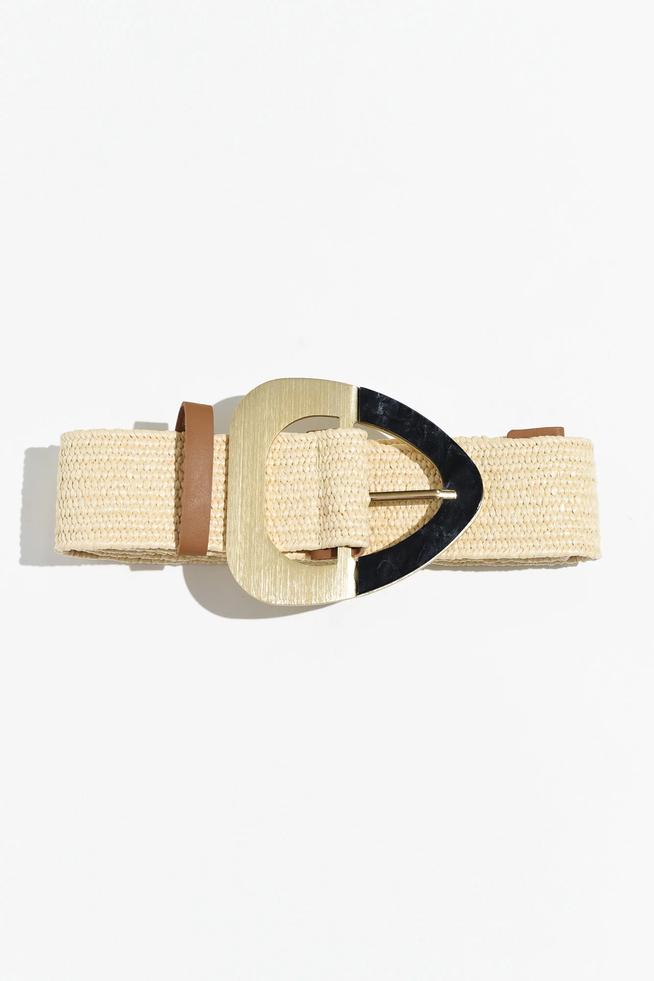 Corten Beige Contrast Buckle Woven Belt