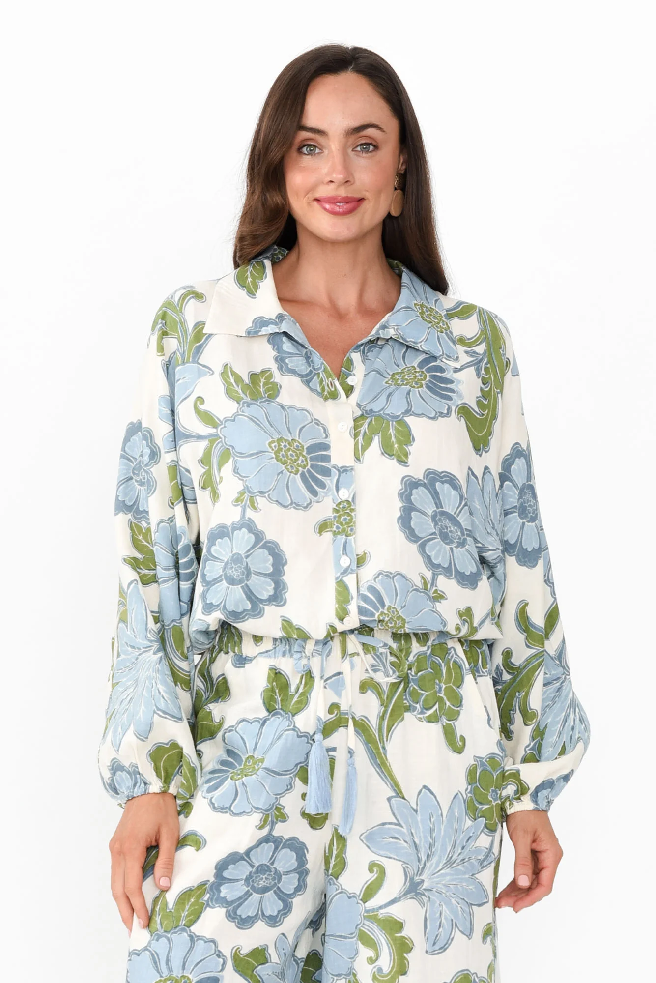 Hazel Blue Floral Linen Blend Shirt