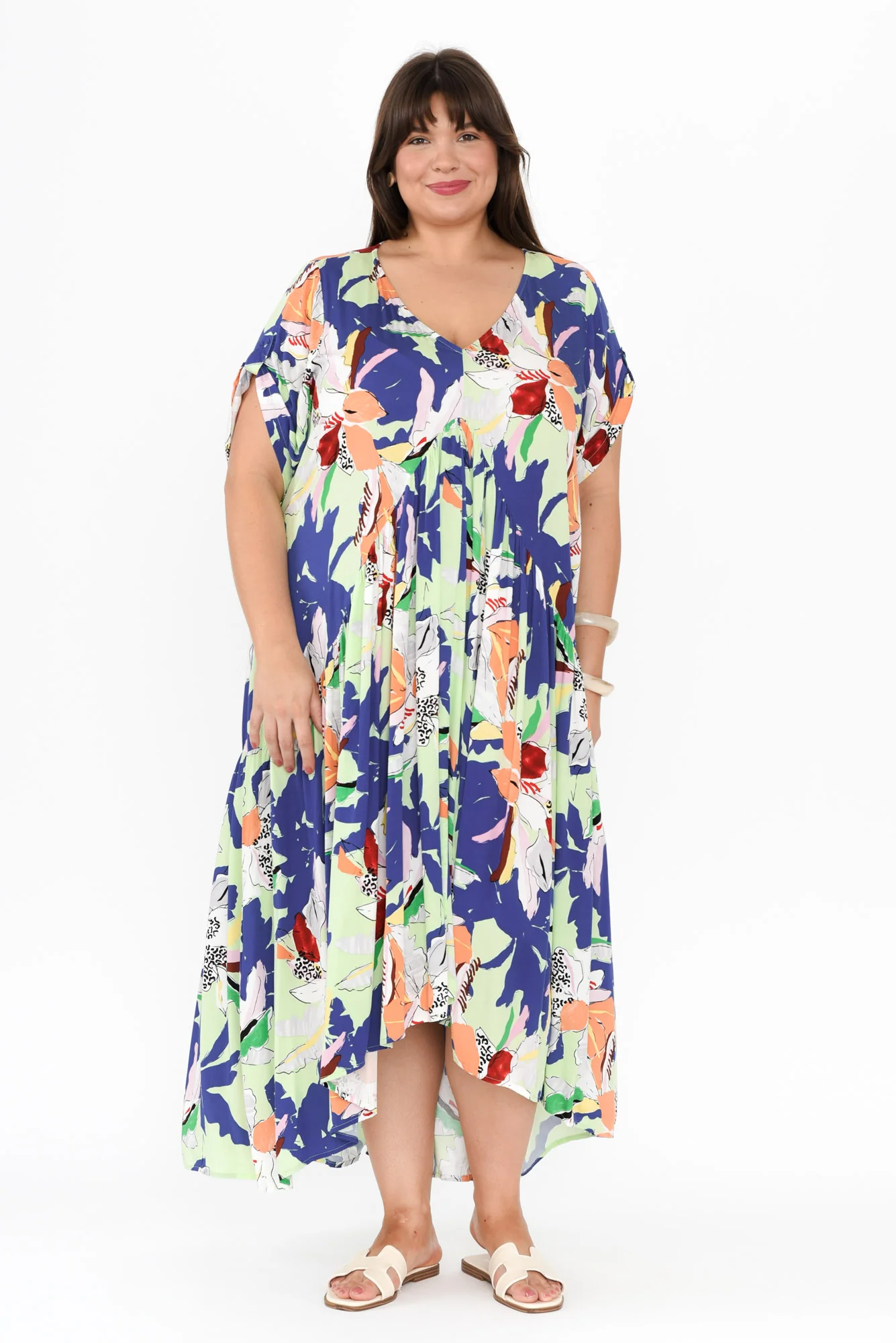 Blue Floral Peak Maxi Dress