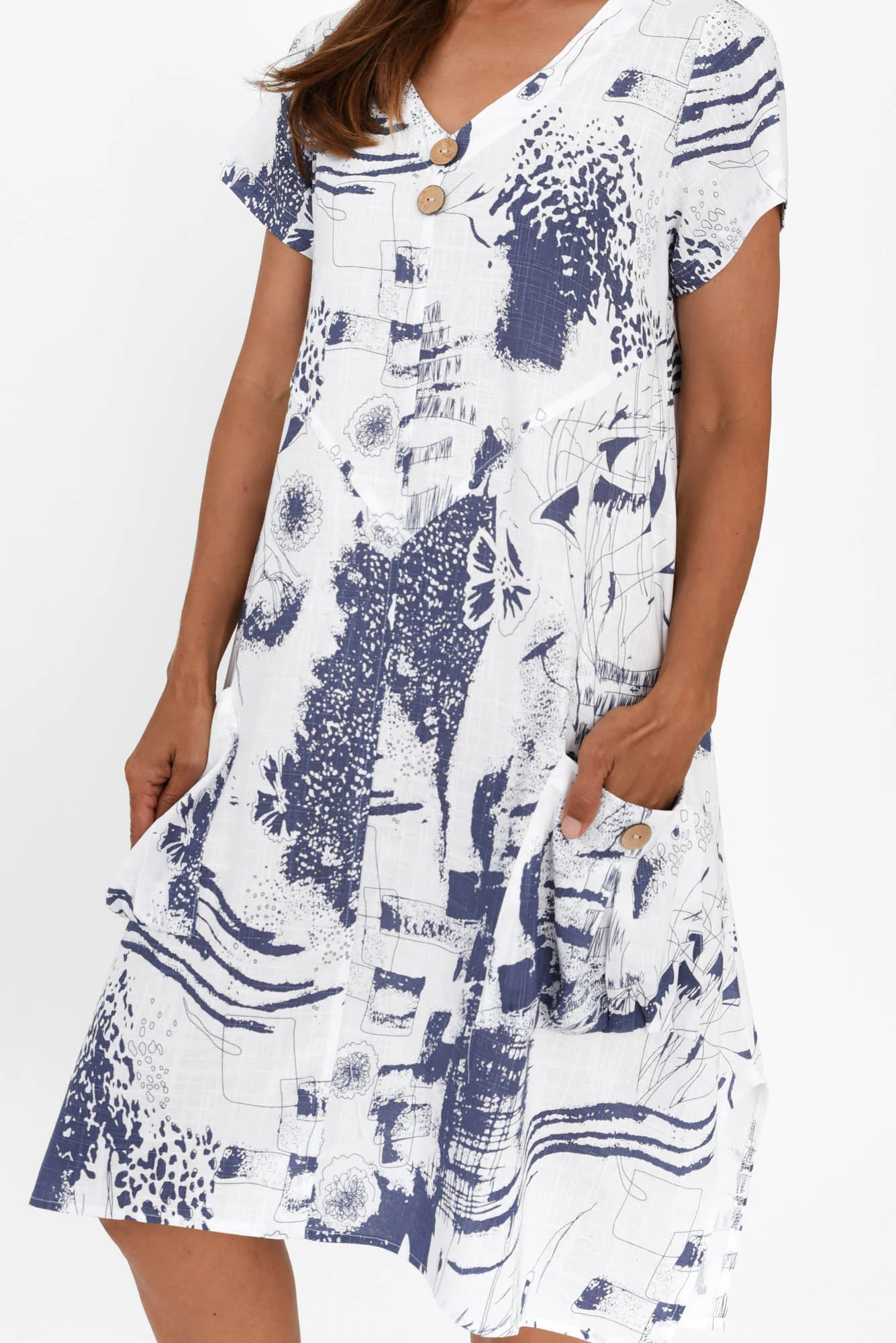 Bryant Blue Abstract Linen Cotton Dress