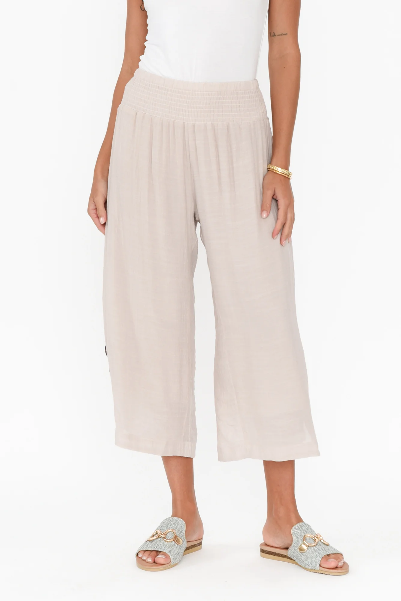 Lettie Beige Button Pant