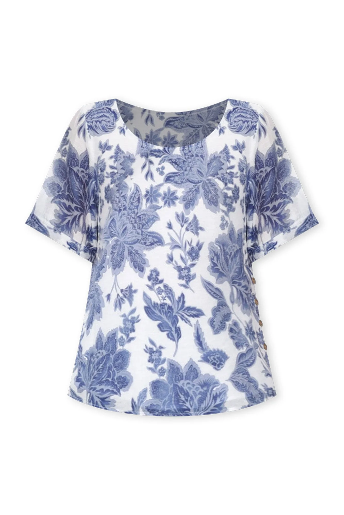 Perry Blue Floral Button Top