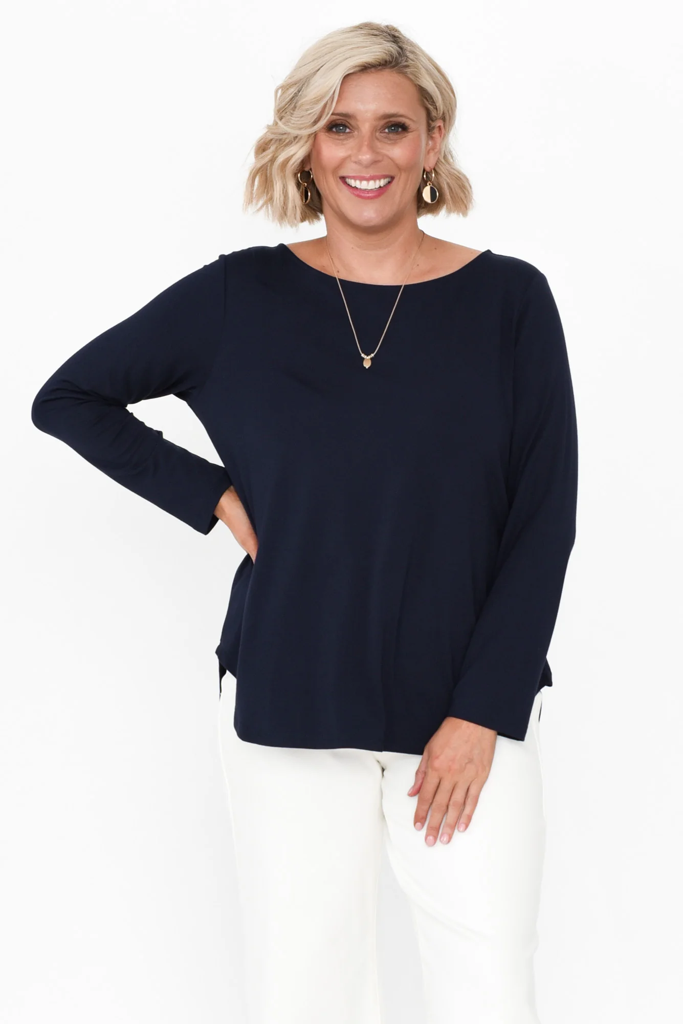 Adele Navy Long Sleeve Bamboo Tee