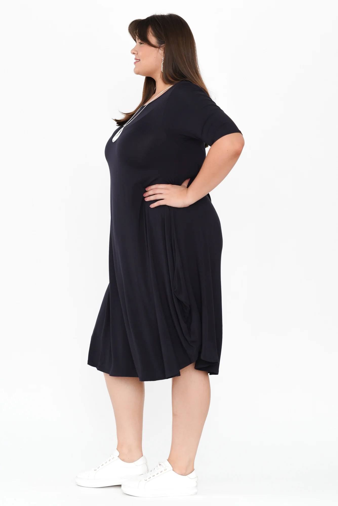 Navy Micro Modal Tri Drape Dress