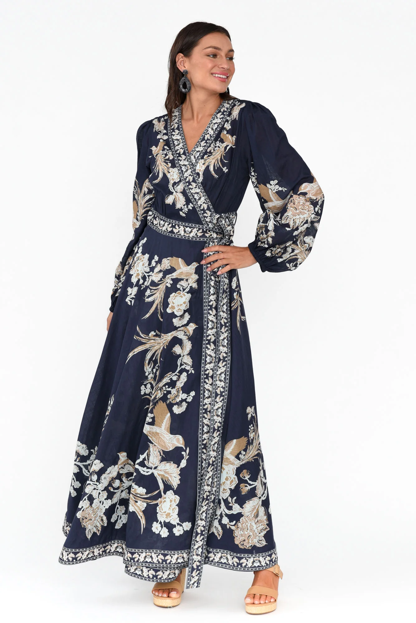 Aphrodite Navy Floral Cotton Wrap Dress