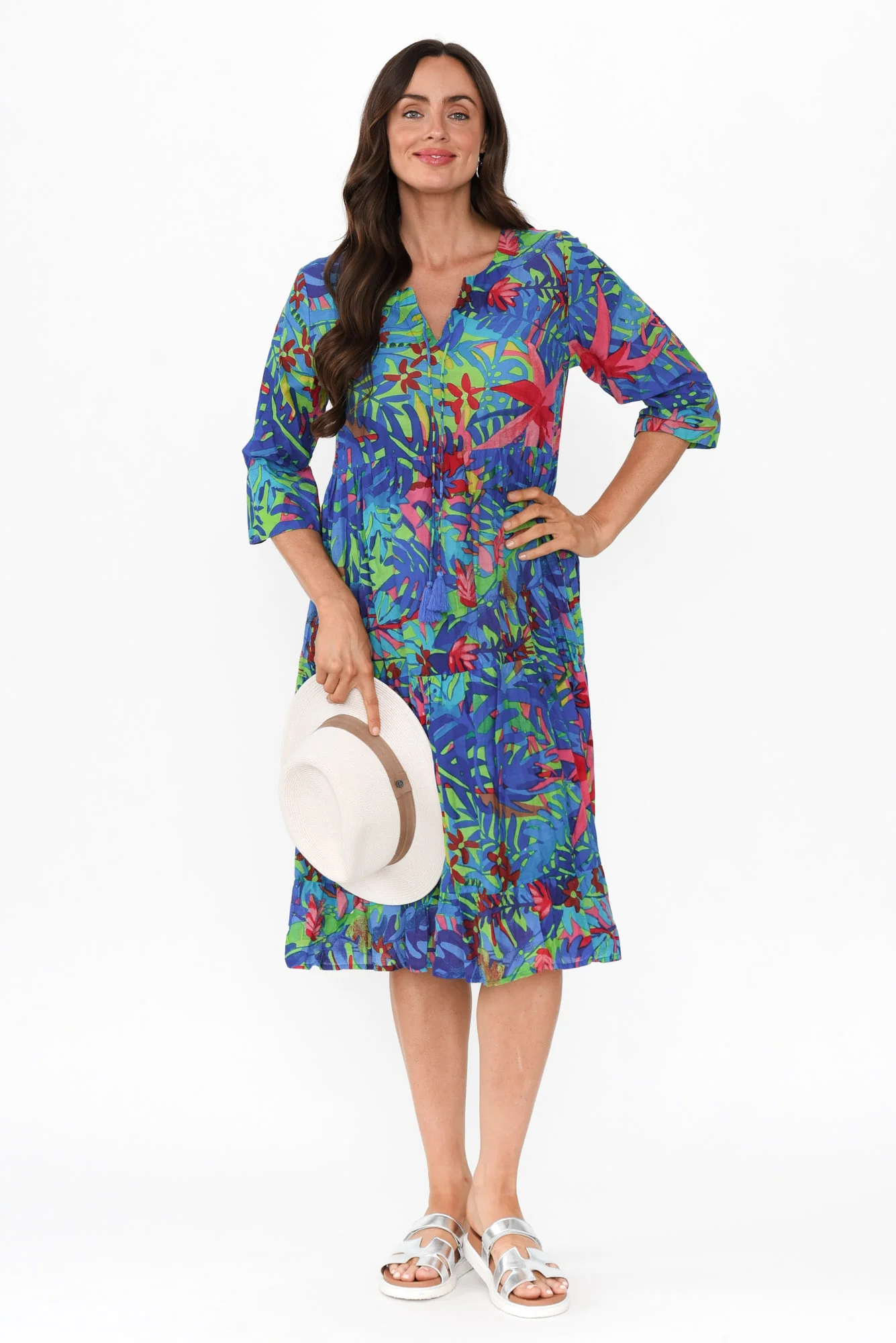 Milana Blue Leaf Crinkle Cotton Dress
