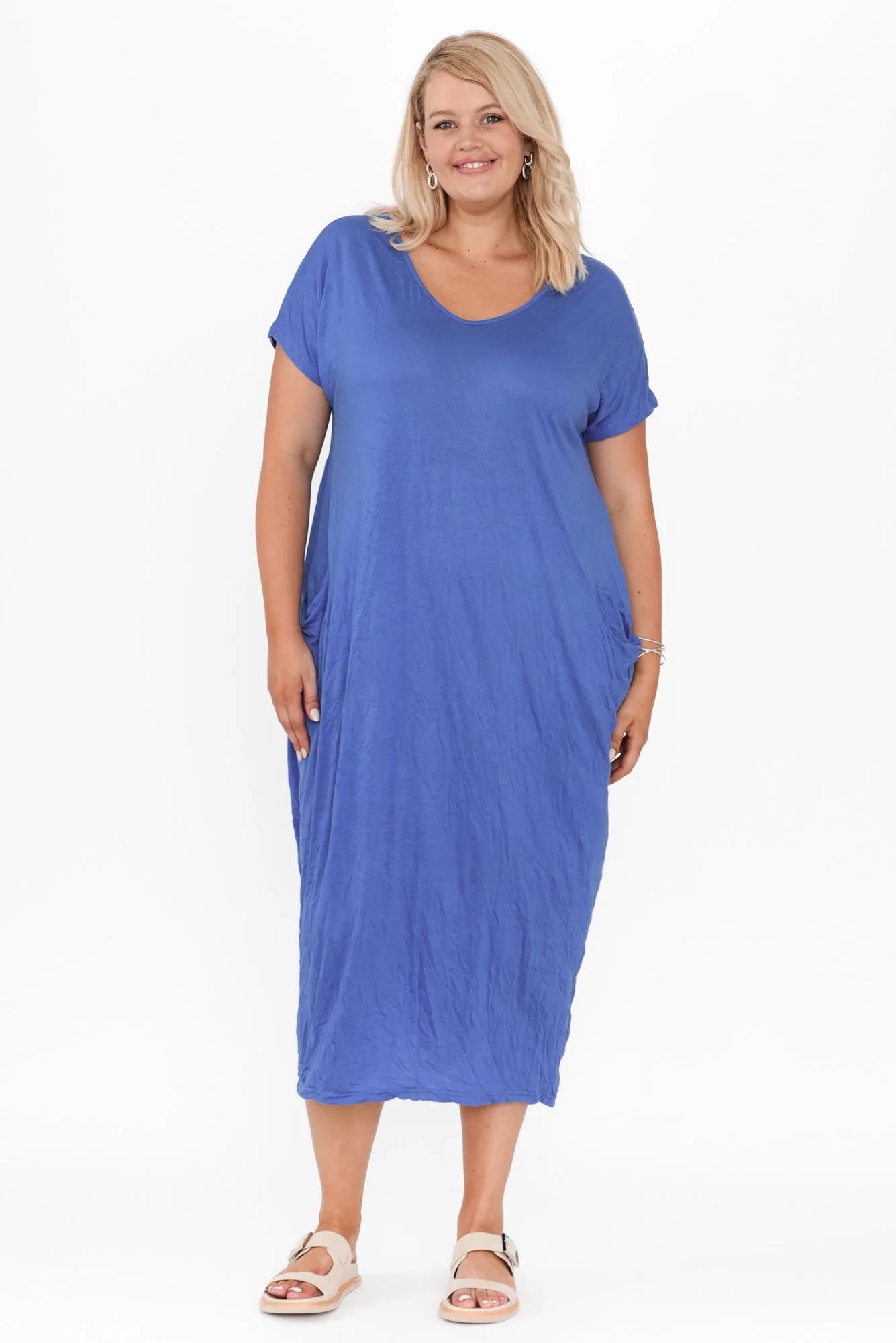 Travel Cobalt Crinkle Cotton Maxi Dress