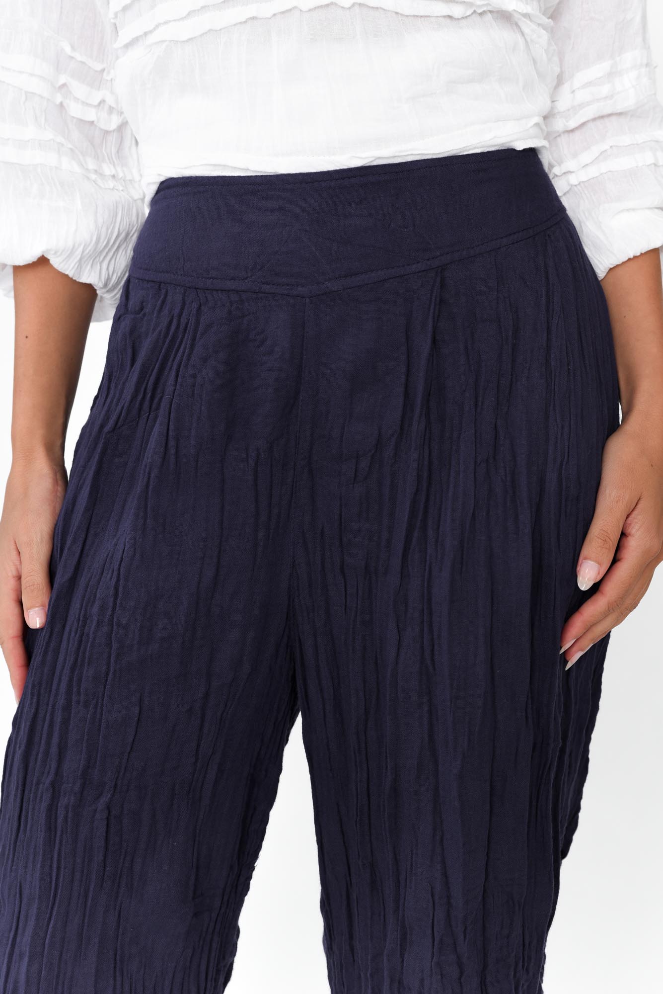 Costello Navy Crinkle Cotton Pants