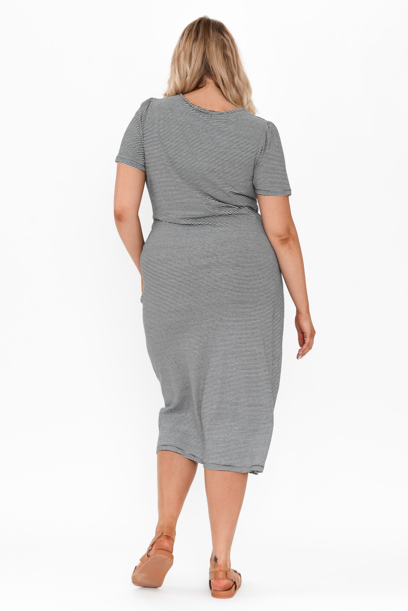 Kitt Black Stripe Cotton Stretch Tie Dress