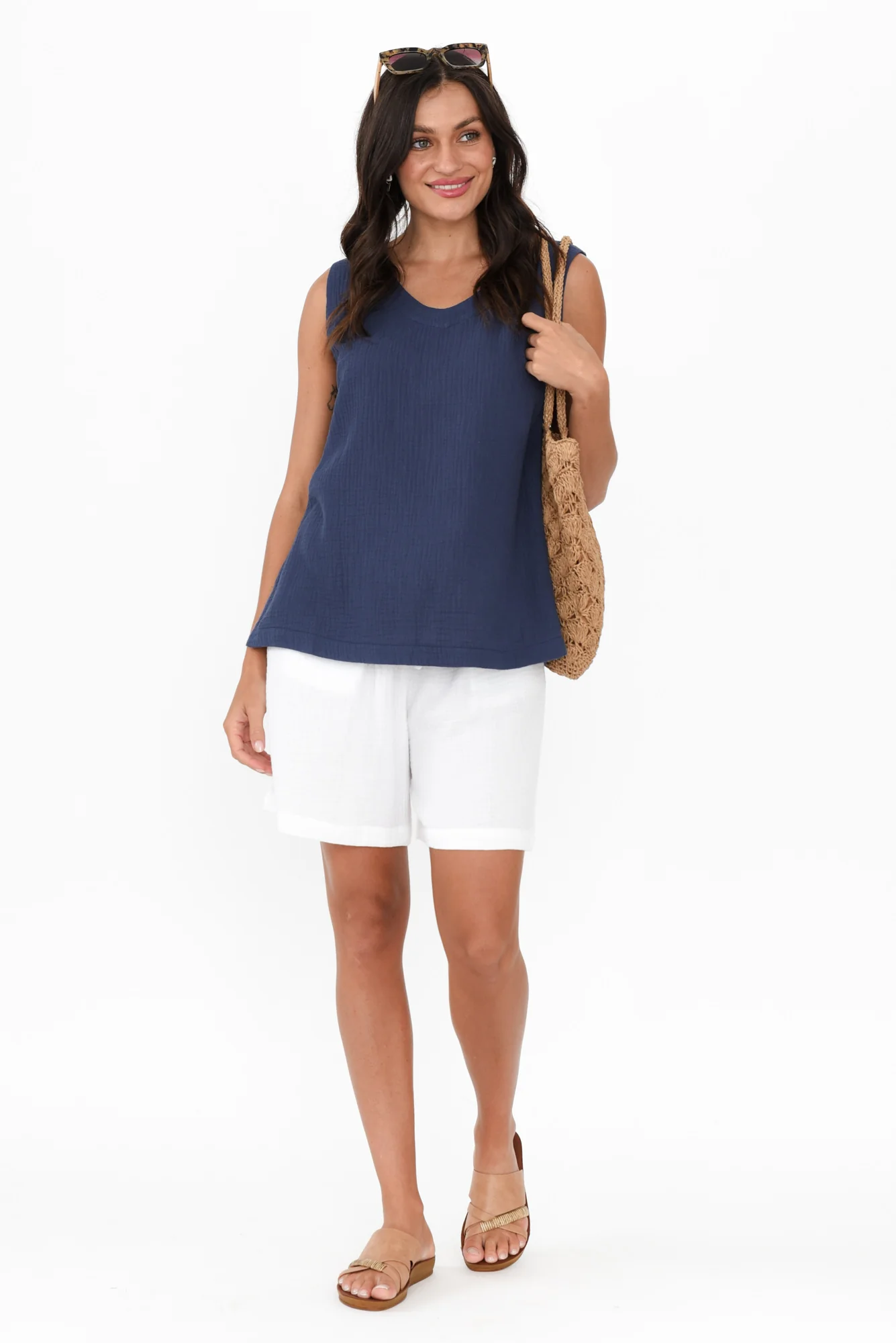 Reuben Navy Cotton Cheesecloth Tank