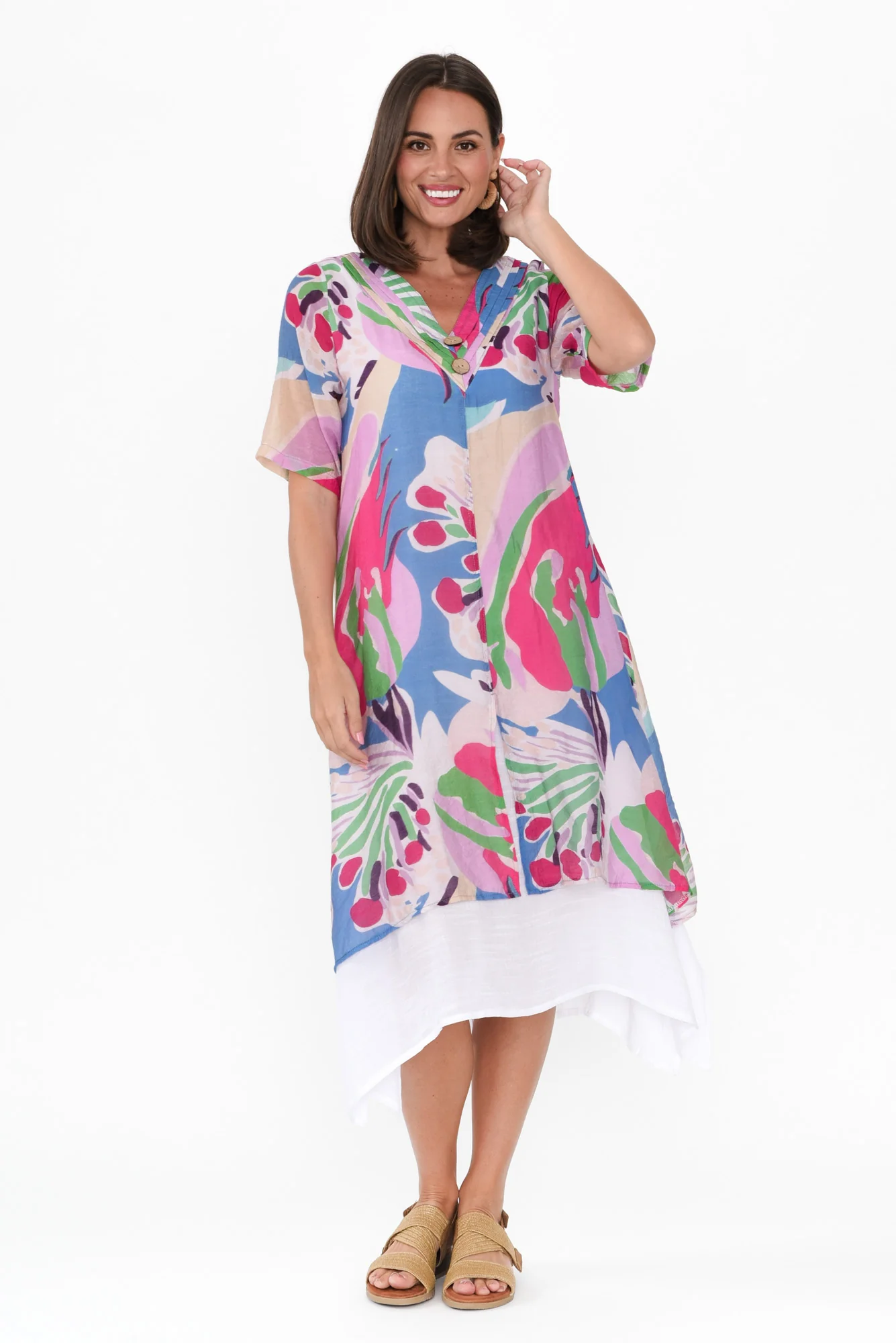 Nala Blue Tropical Layers Dress