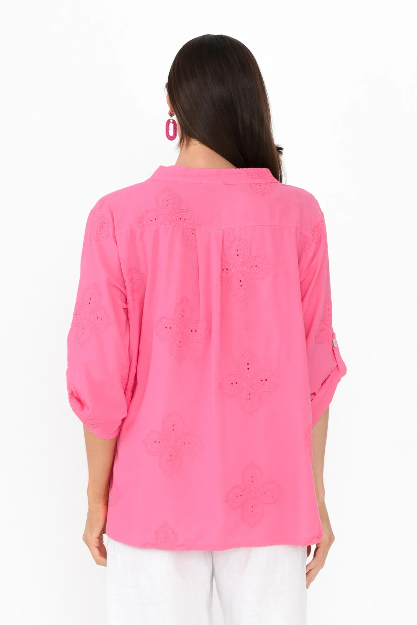 Marla Hot Pink Cotton Embroidered Top