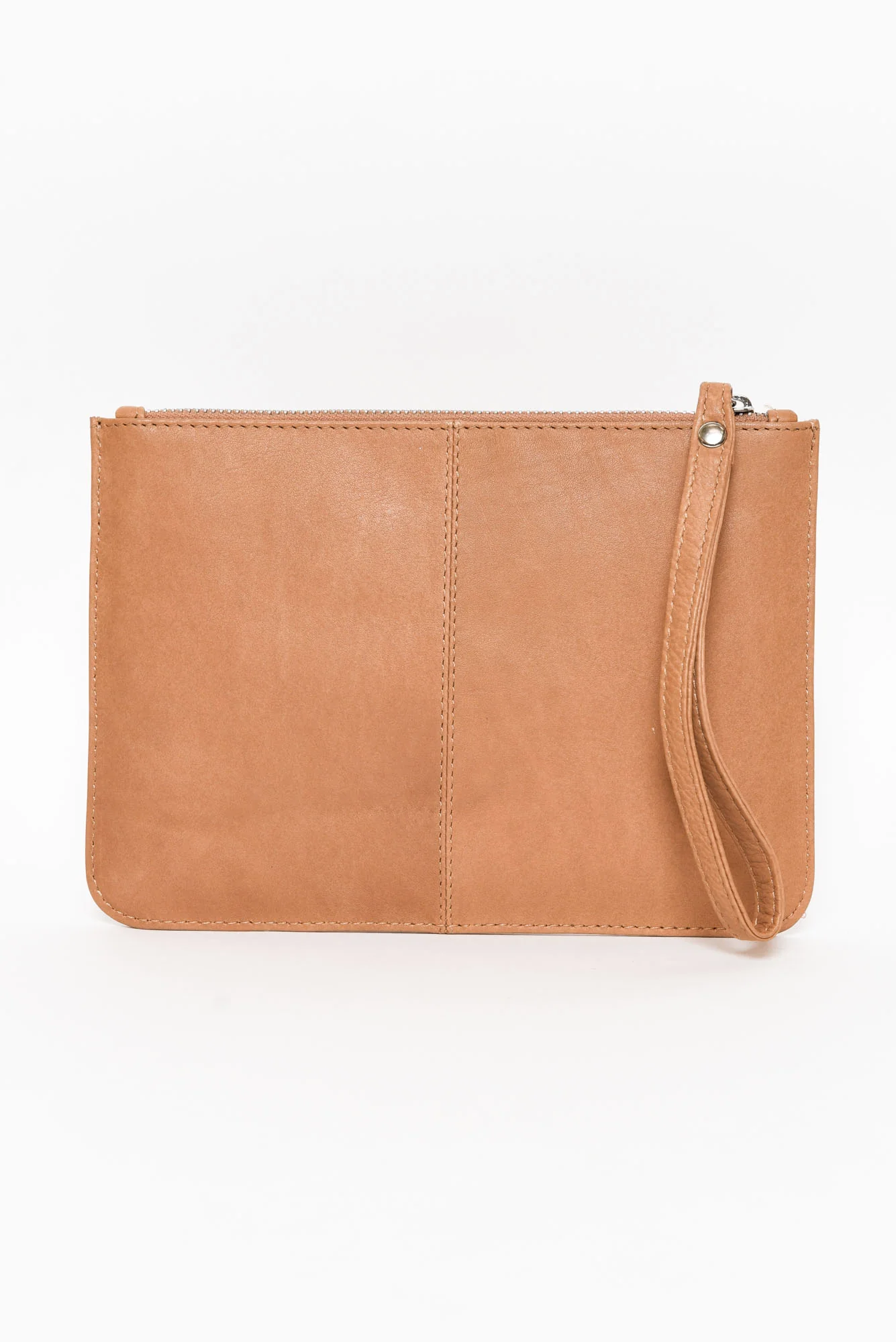 Queens Camel Leather Clutch