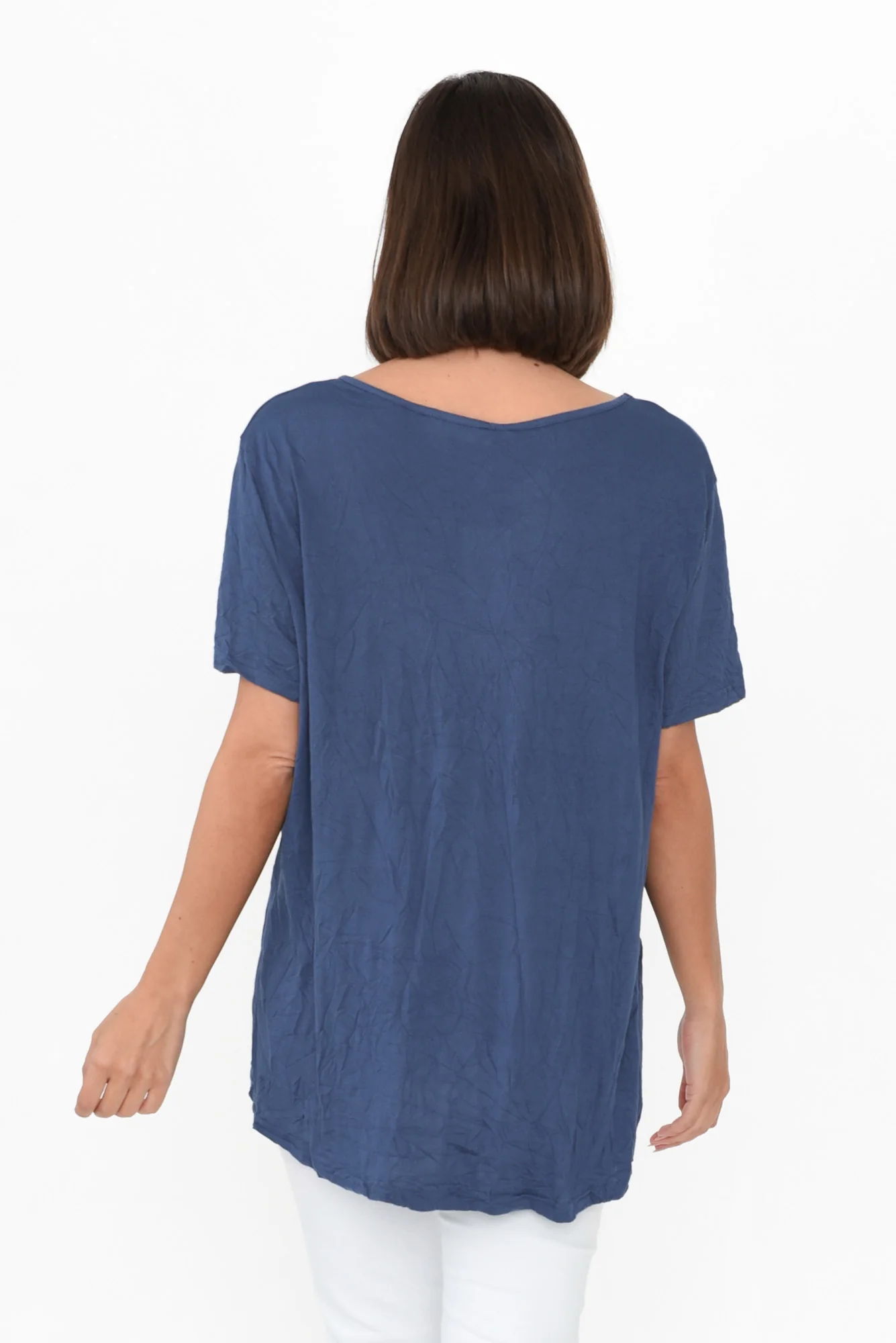 Marley Blue Crinkle Cotton Short Sleeve Top